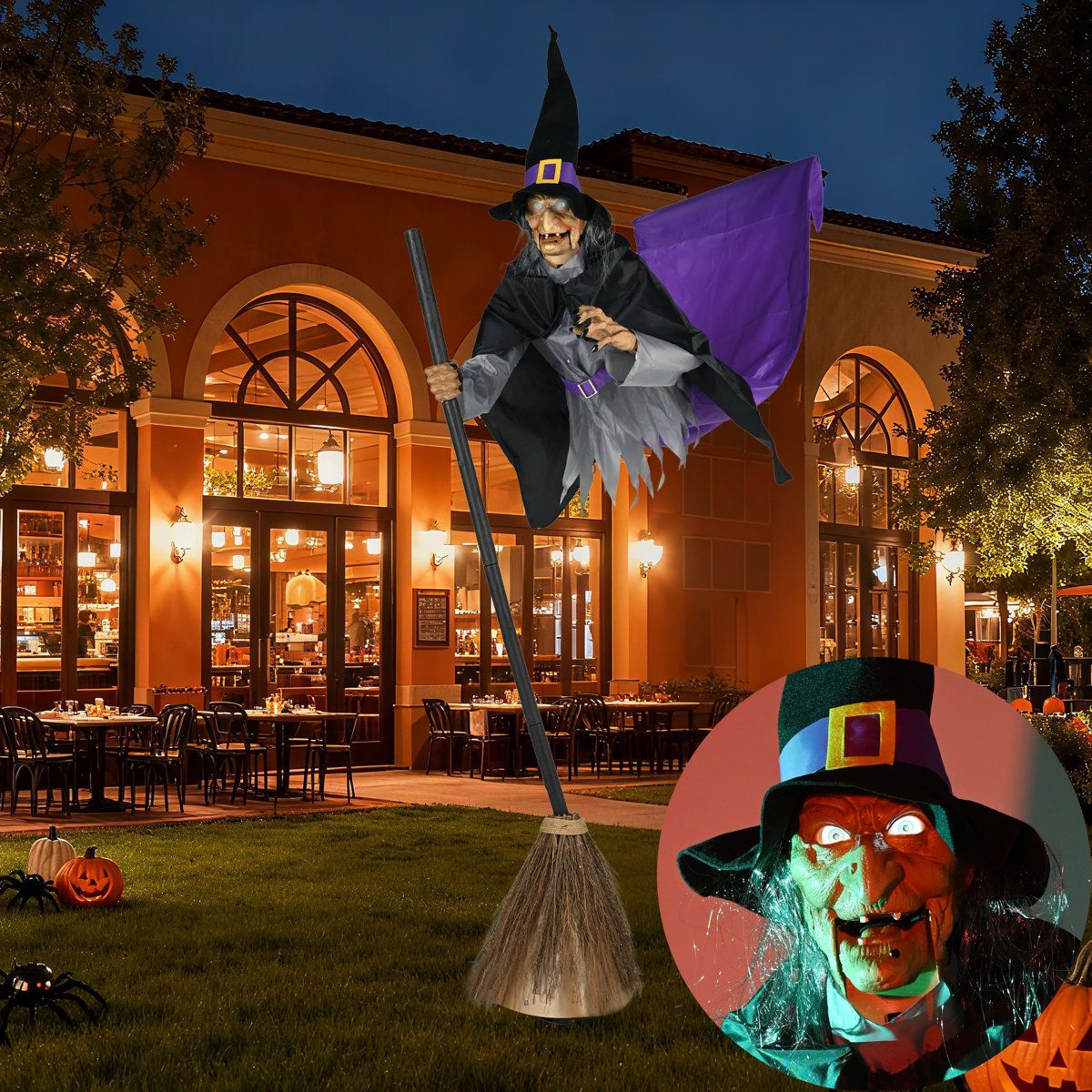 Animated Purple Witch Halloween Outdoor Decoration With UV Resistant Steel And Wood Frame 2