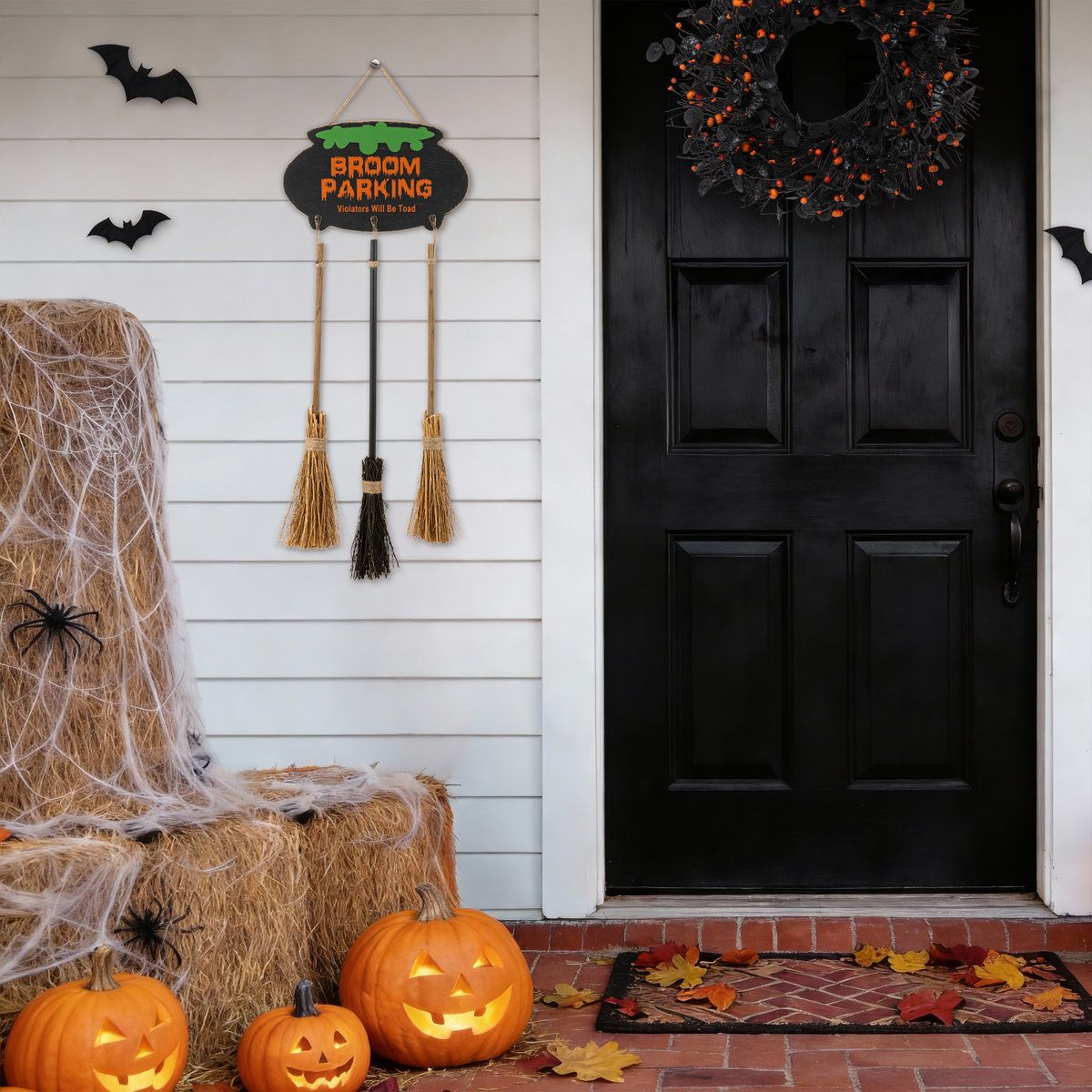 Halloween Wooden Cauldron And Broom Porch Decoration 3