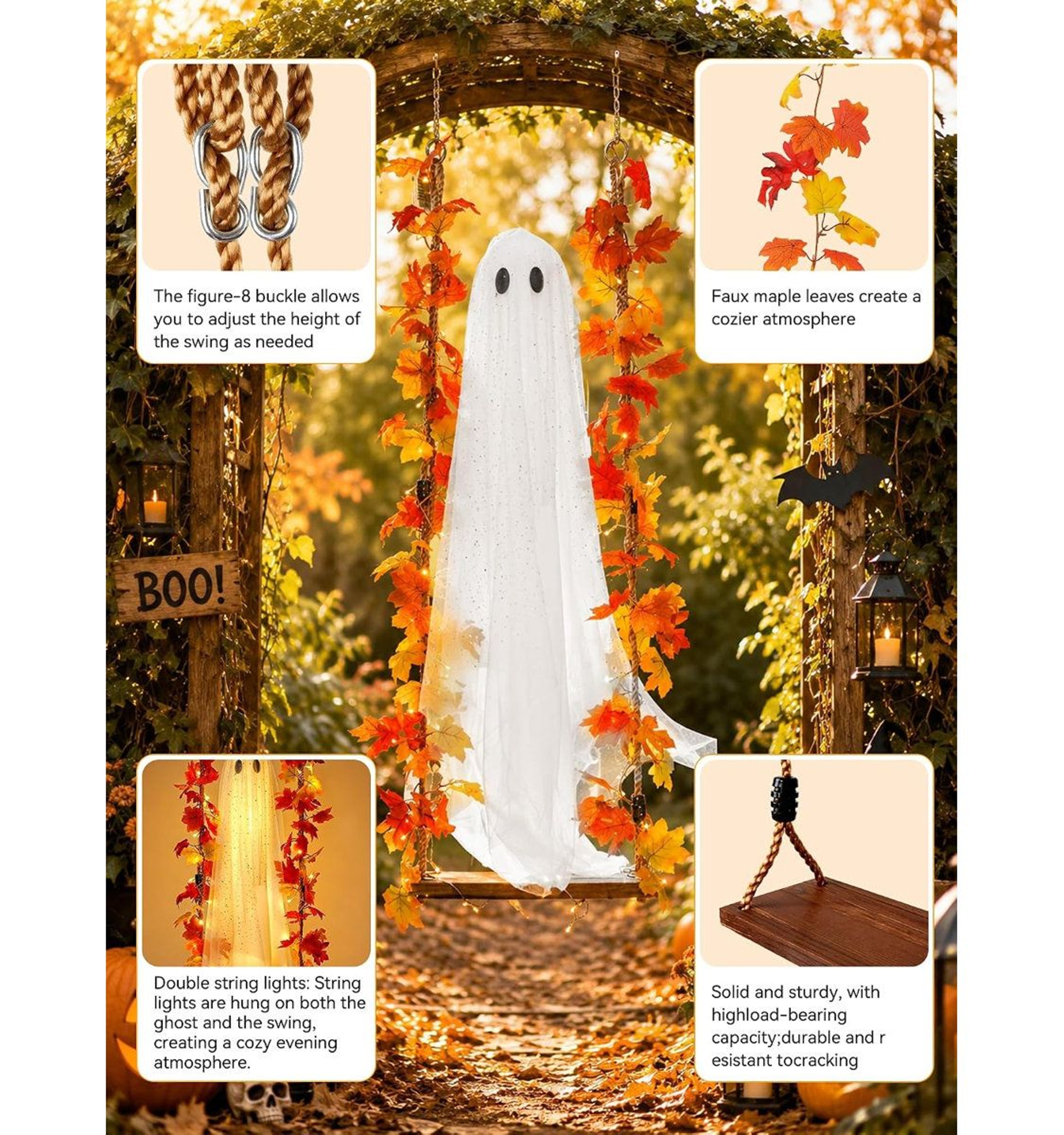 Lighted Swinging Ghost Halloween Decoration With String Lights For Outdoor Yard 1