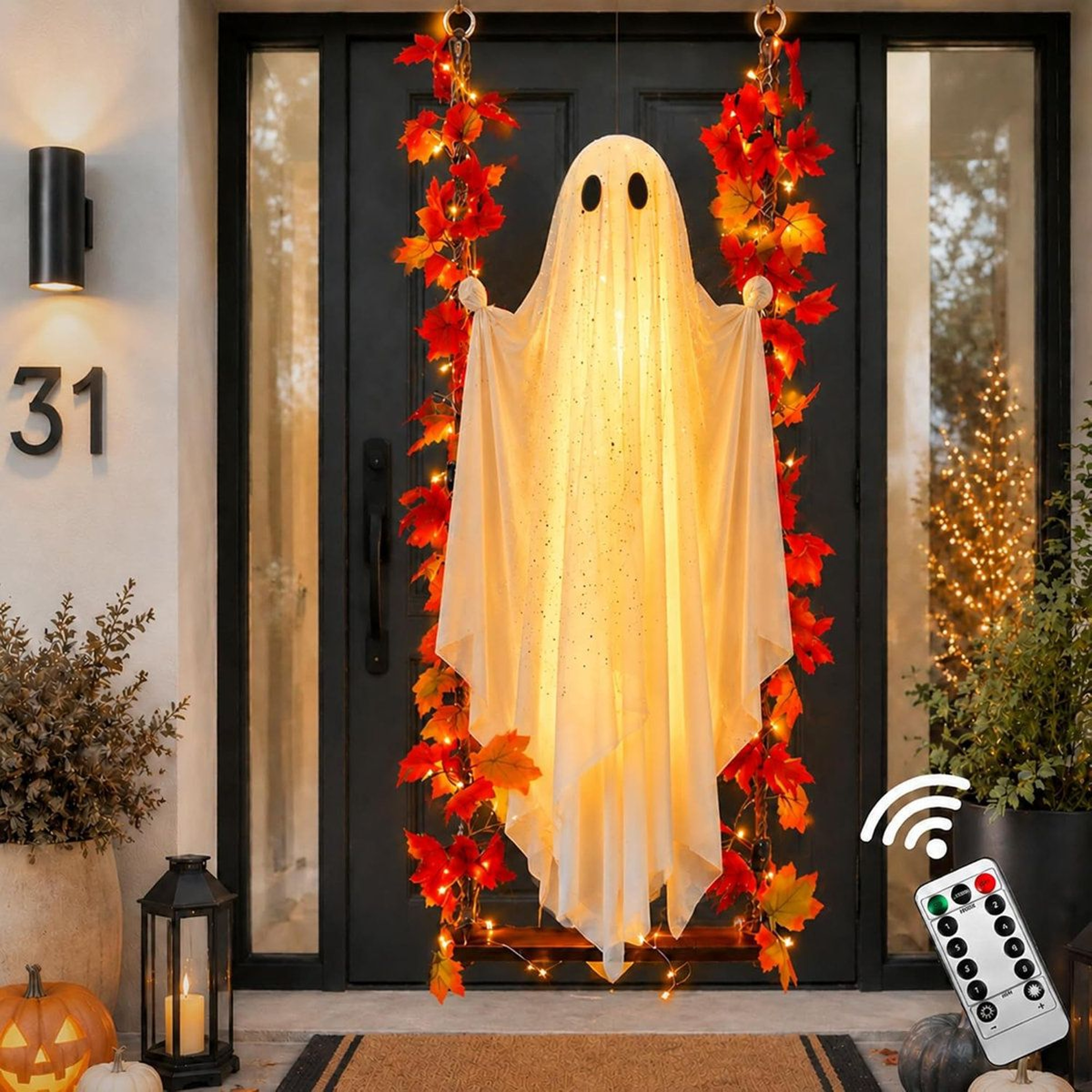 Lighted Swinging Ghost Halloween Decoration With String Lights For Outdoor Yard 3
