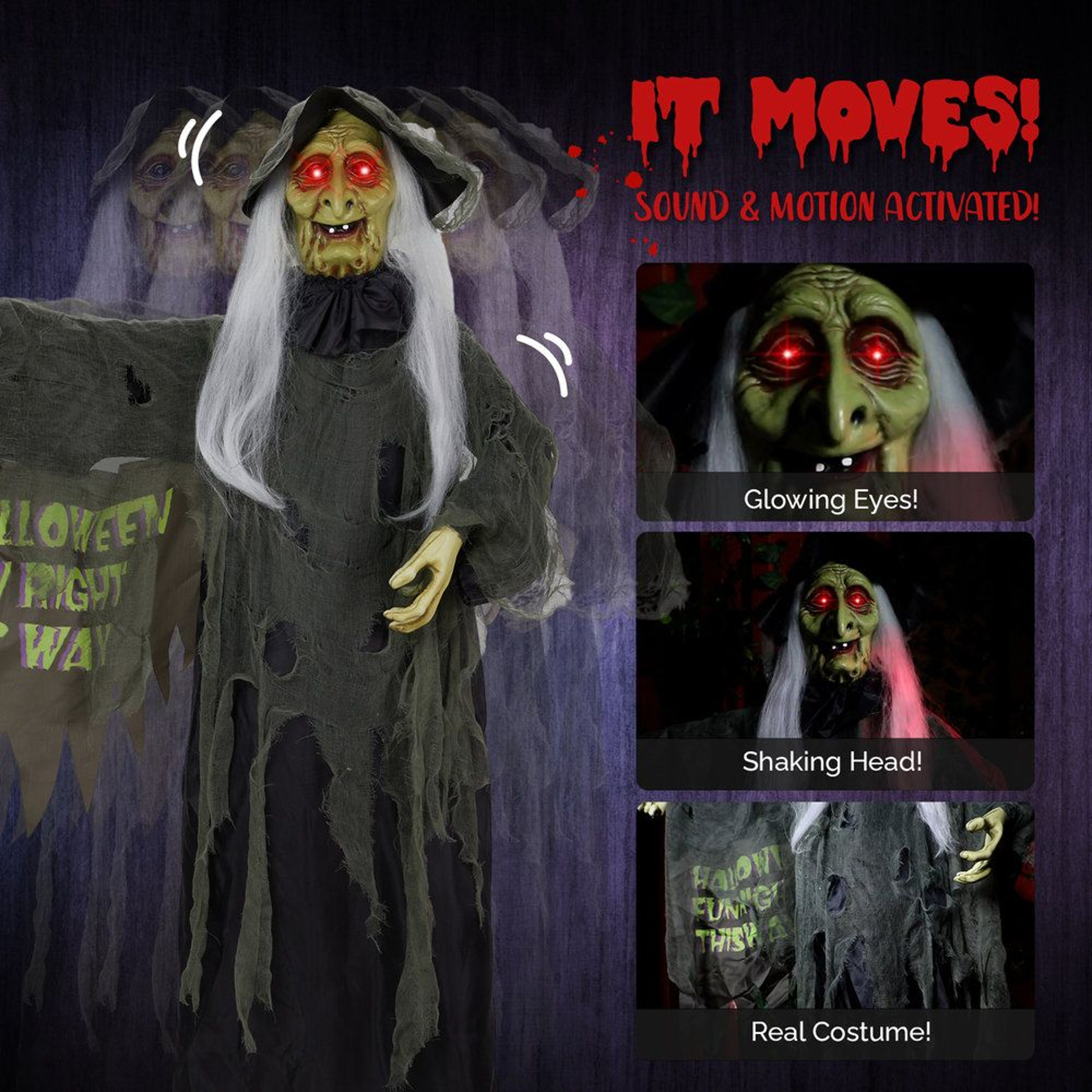 Sound Activated Halloween Witch Decoration With Glowing Red Eyes And Spooky Sounds 1