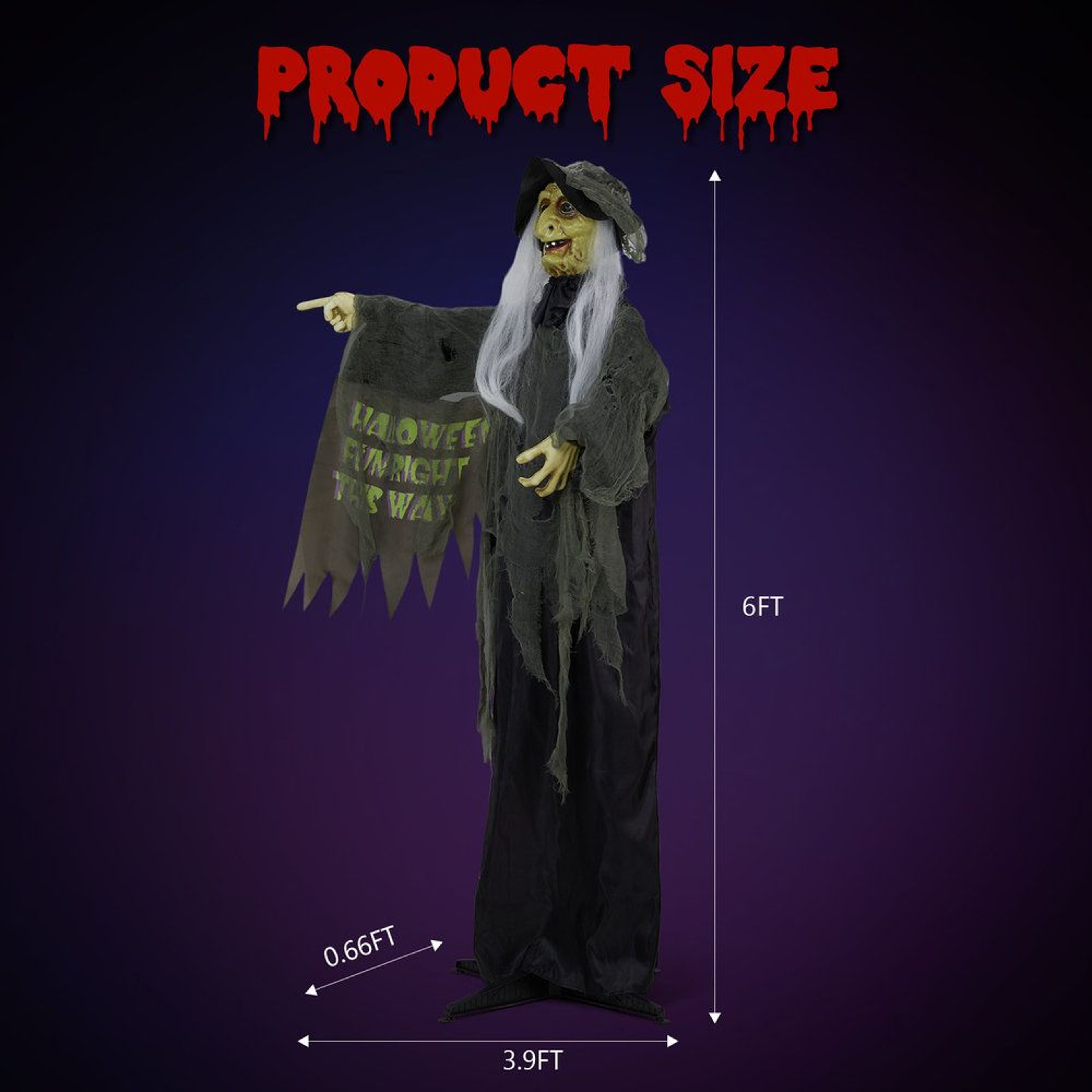 Sound Activated Halloween Witch Decoration With Glowing Red Eyes And Spooky Sounds 5