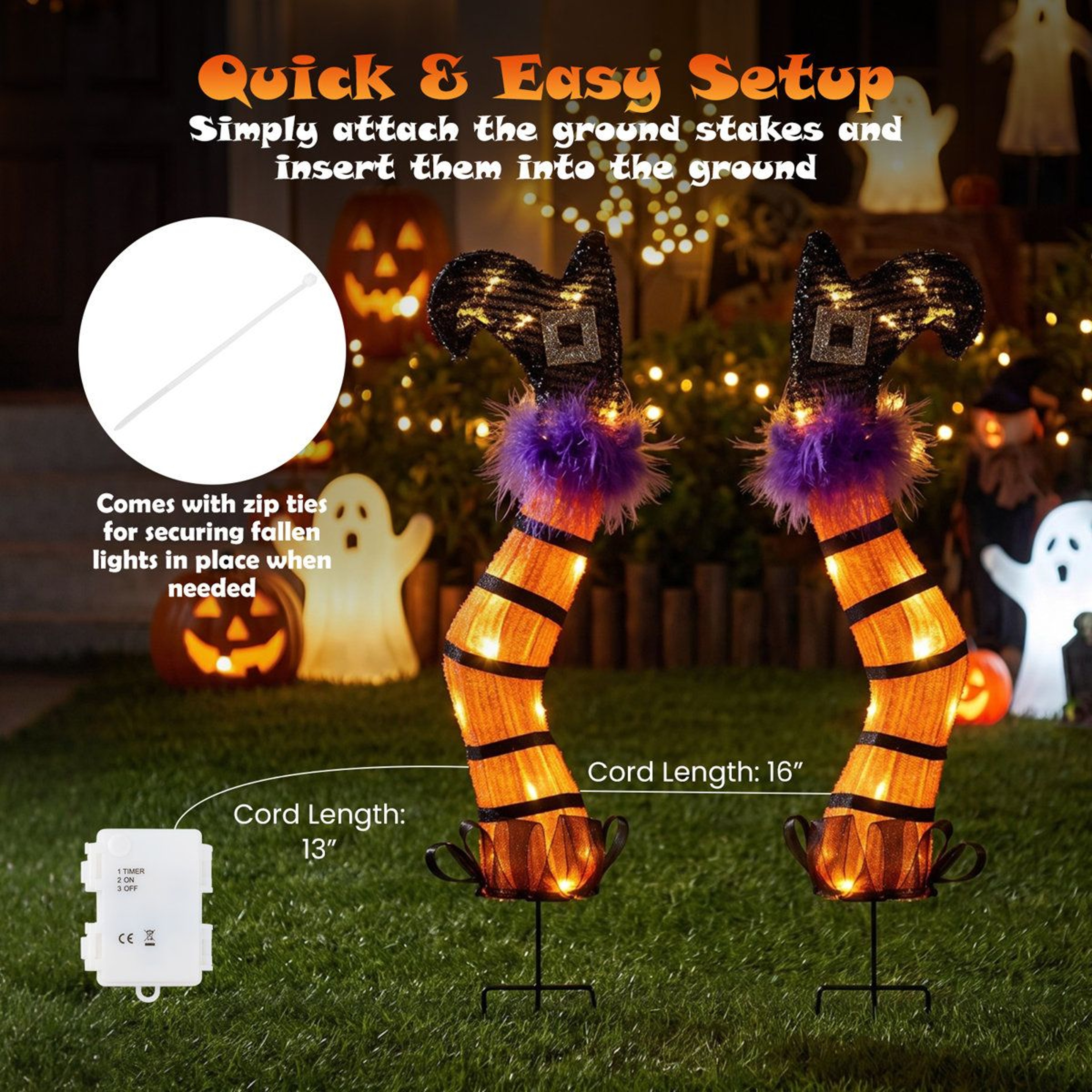 Pre Lit Halloween Witch Legs With LED Lights And Yard Stakes 1