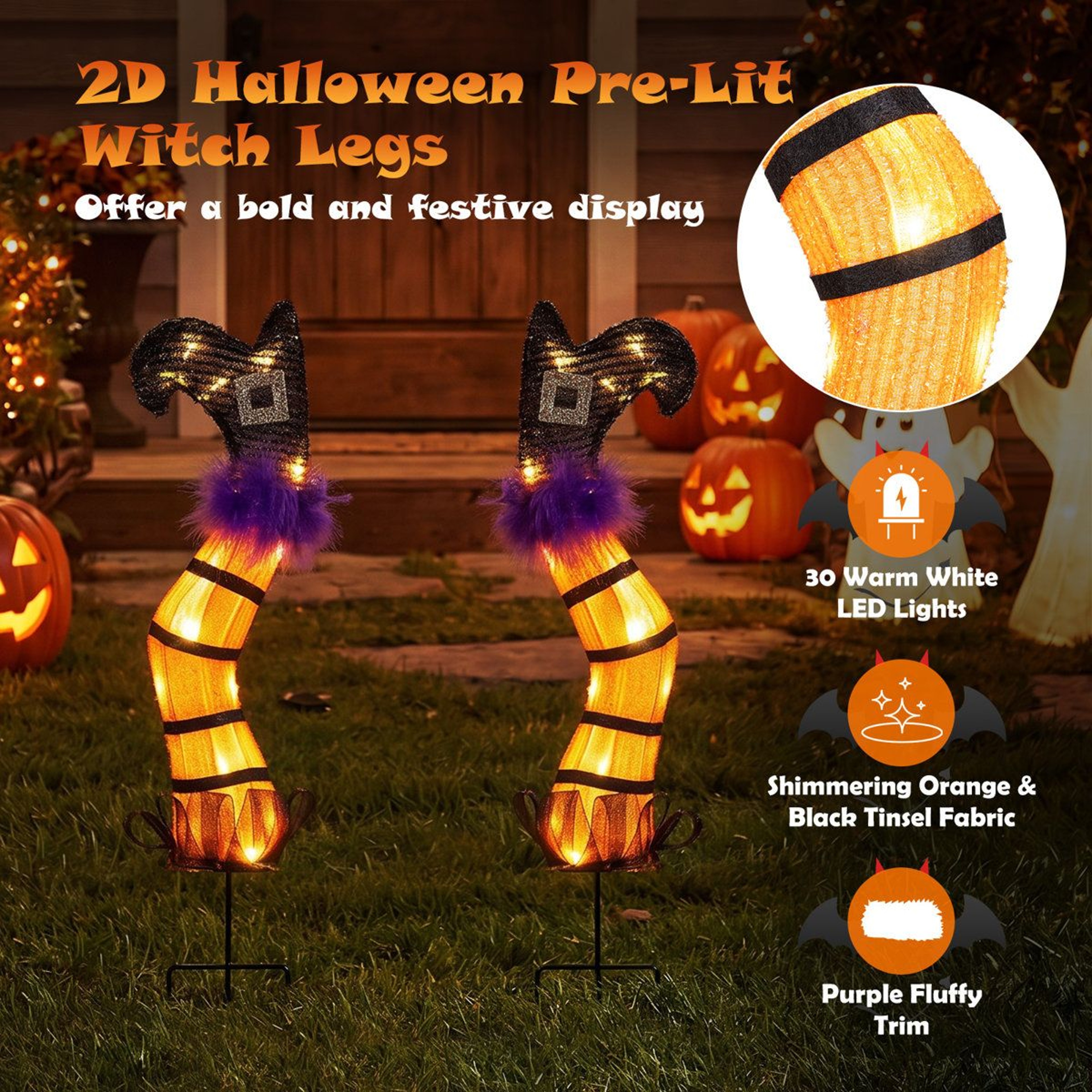 Pre Lit Halloween Witch Legs With LED Lights And Yard Stakes 2