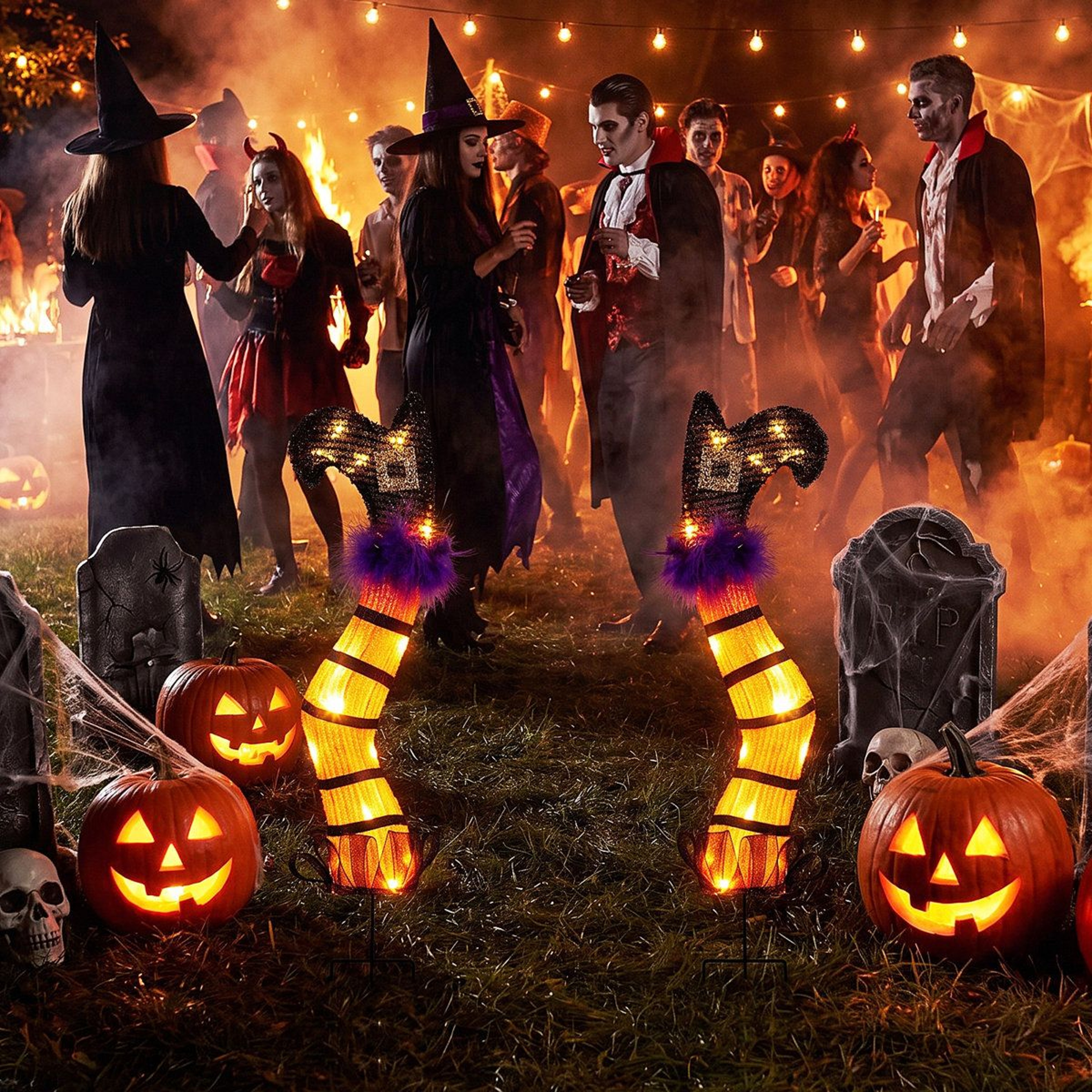 Pre Lit Halloween Witch Legs With LED Lights And Yard Stakes 3