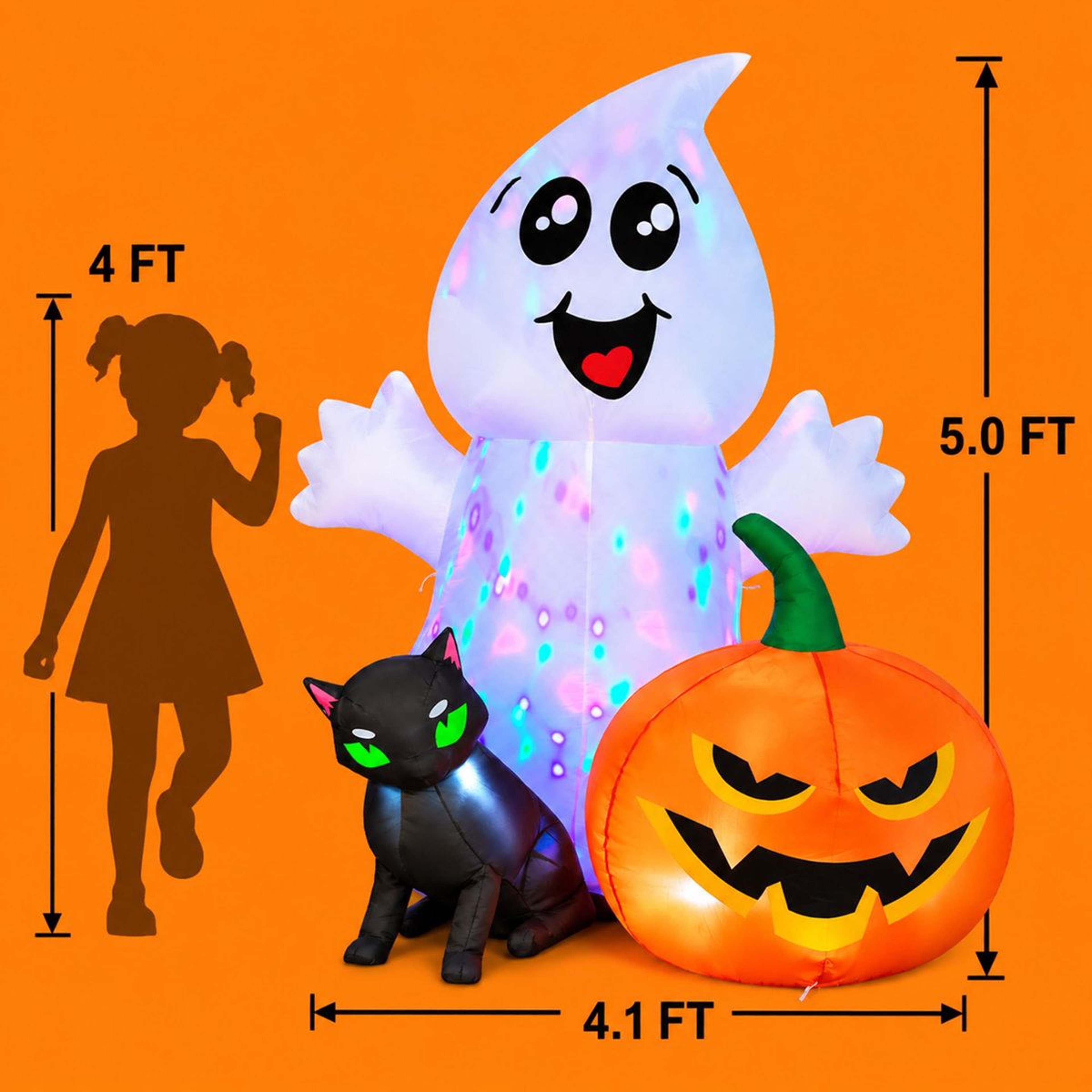 Halloween Inflatable Ghost With Black Cat And Pumpkin LED Lights 3