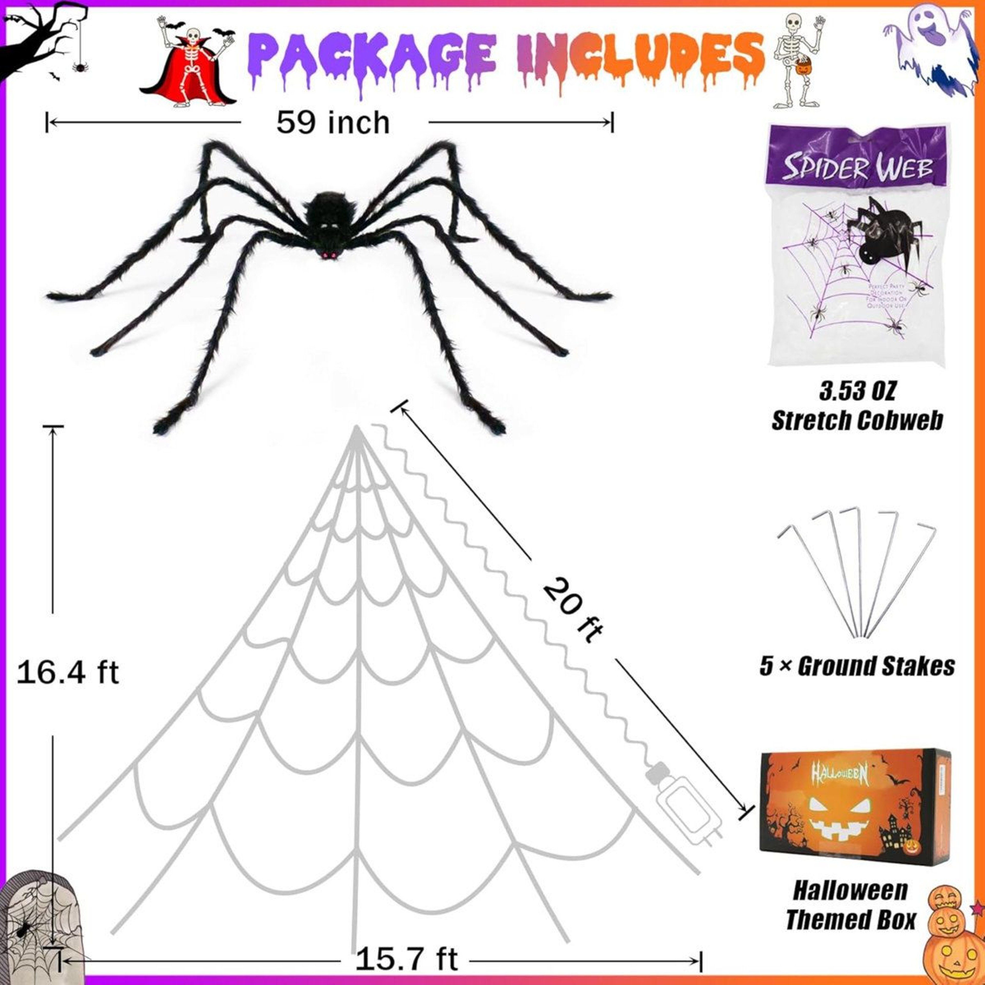 LED Halloween Spider Web Lights With Spider For Outdoor Decorations 1