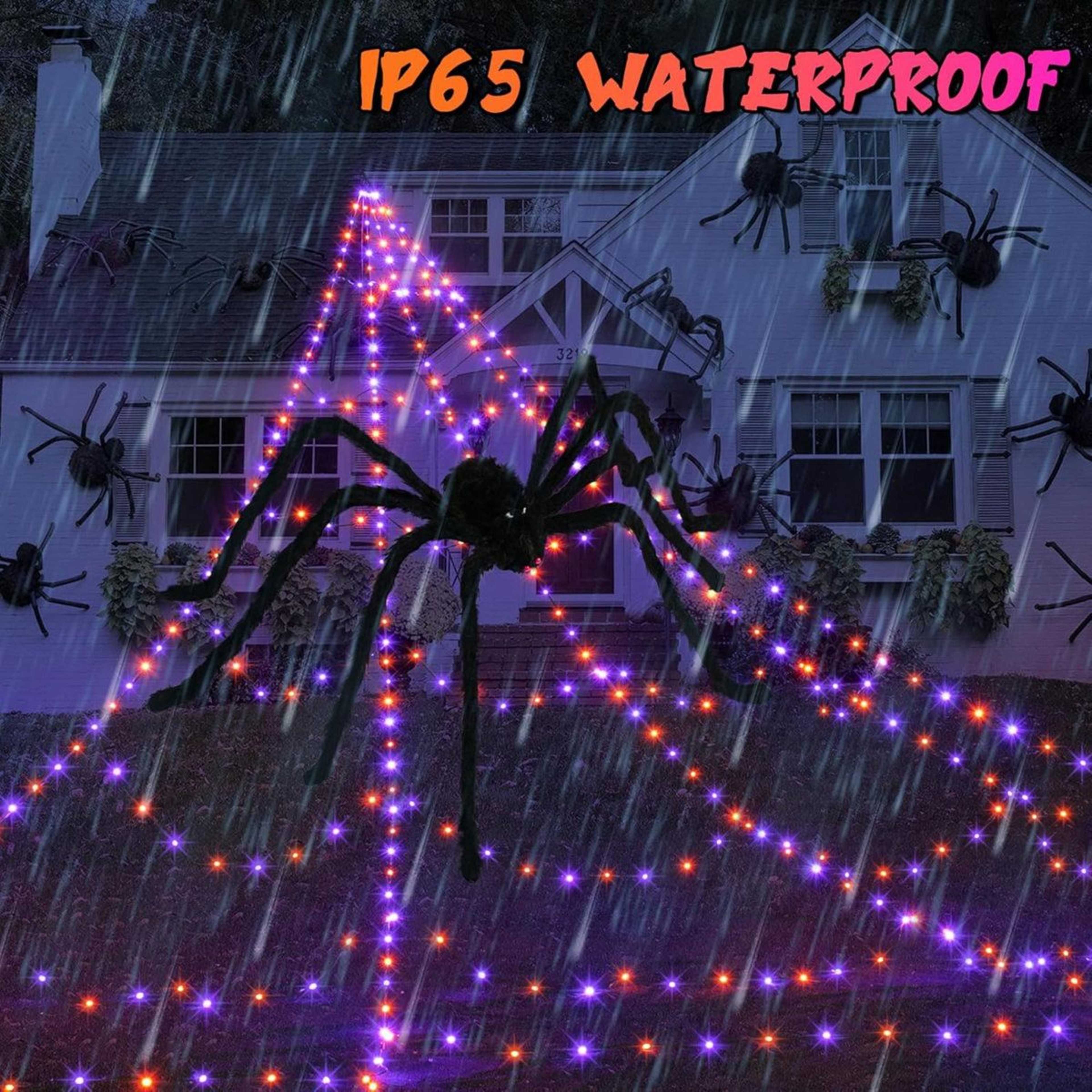 LED Halloween Spider Web Lights With Spider For Outdoor Decorations 2