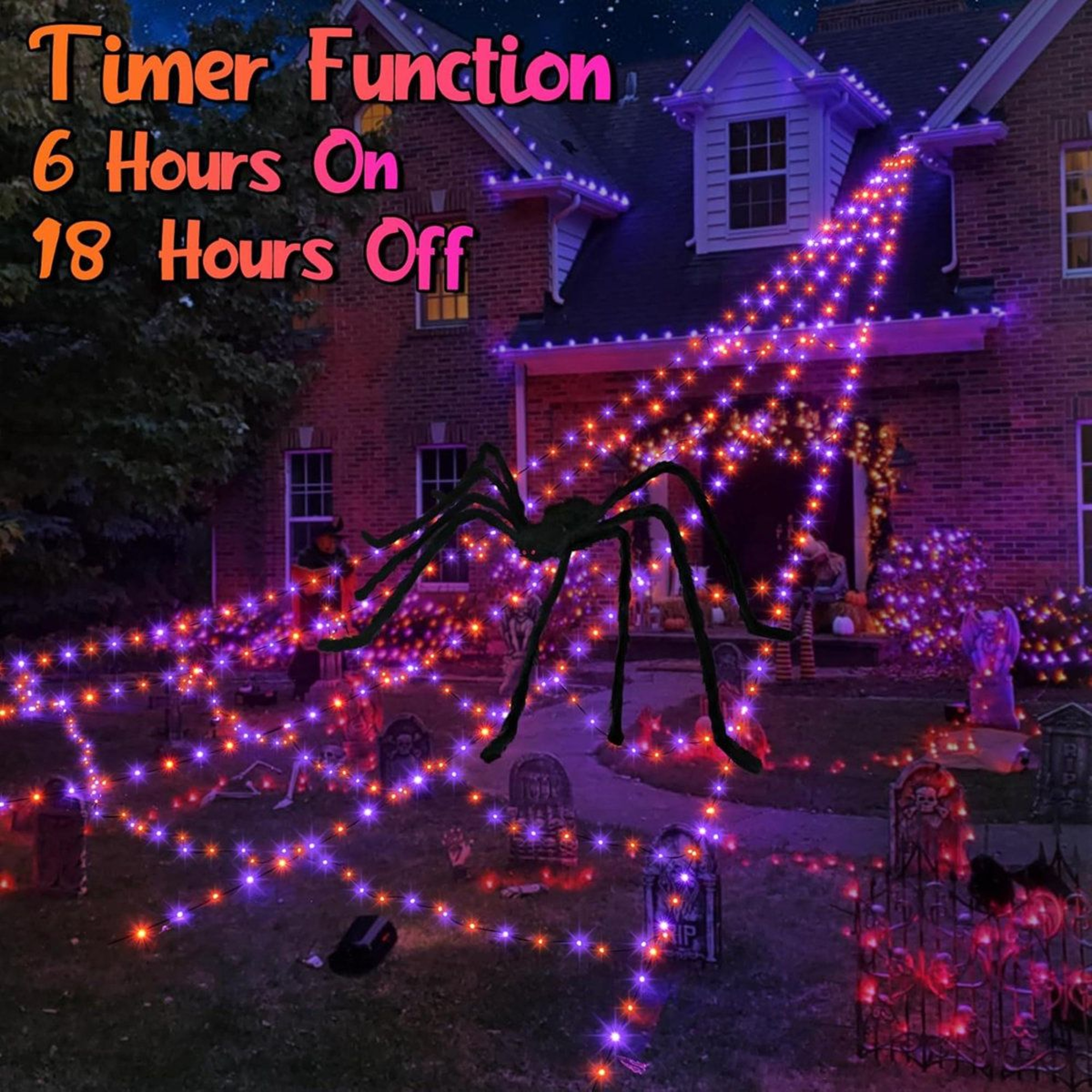 LED Halloween Spider Web Lights With Spider For Outdoor Decorations 3