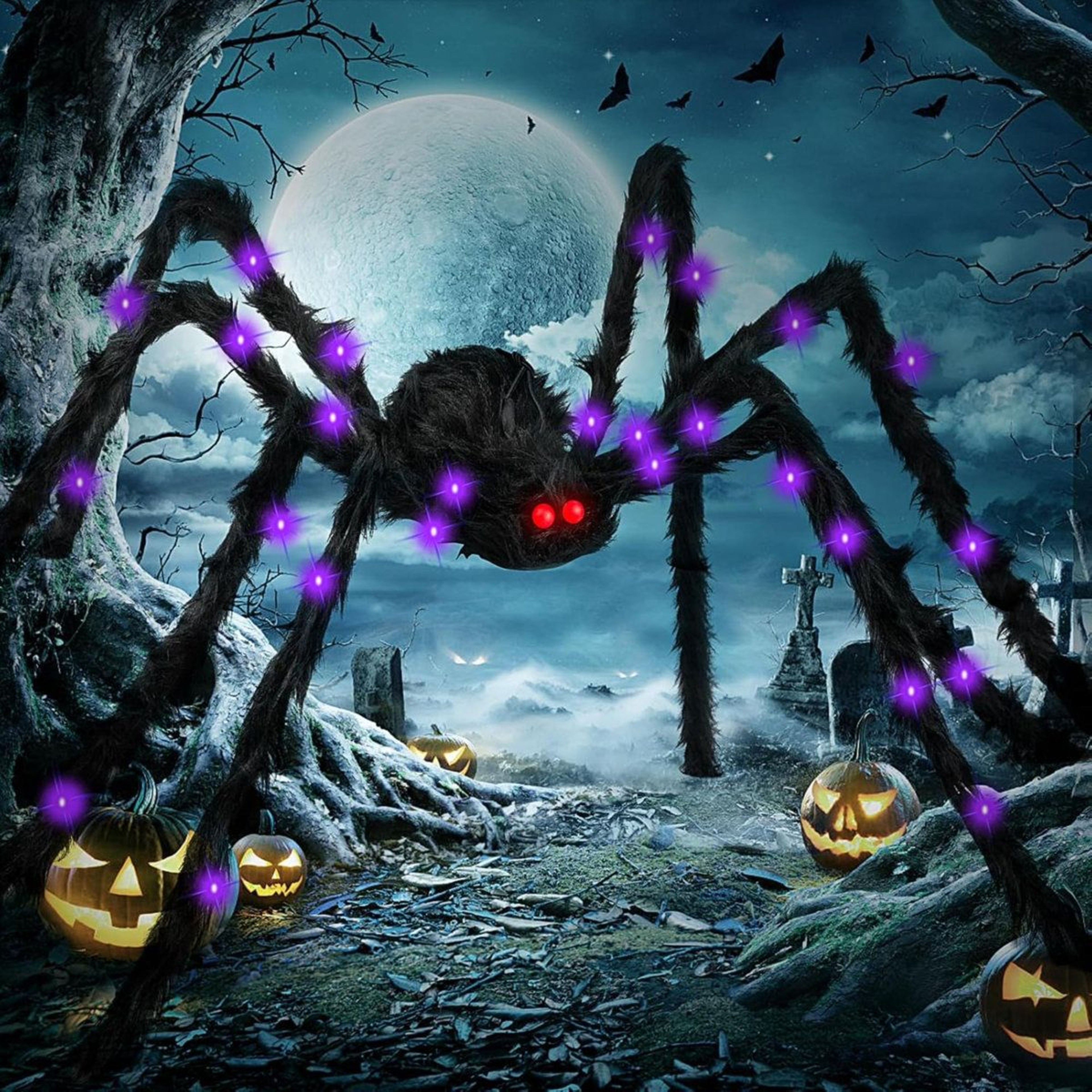 Giant Light Up Halloween Spider Decoration Battery Powered Indoor Outdoor Decor 0