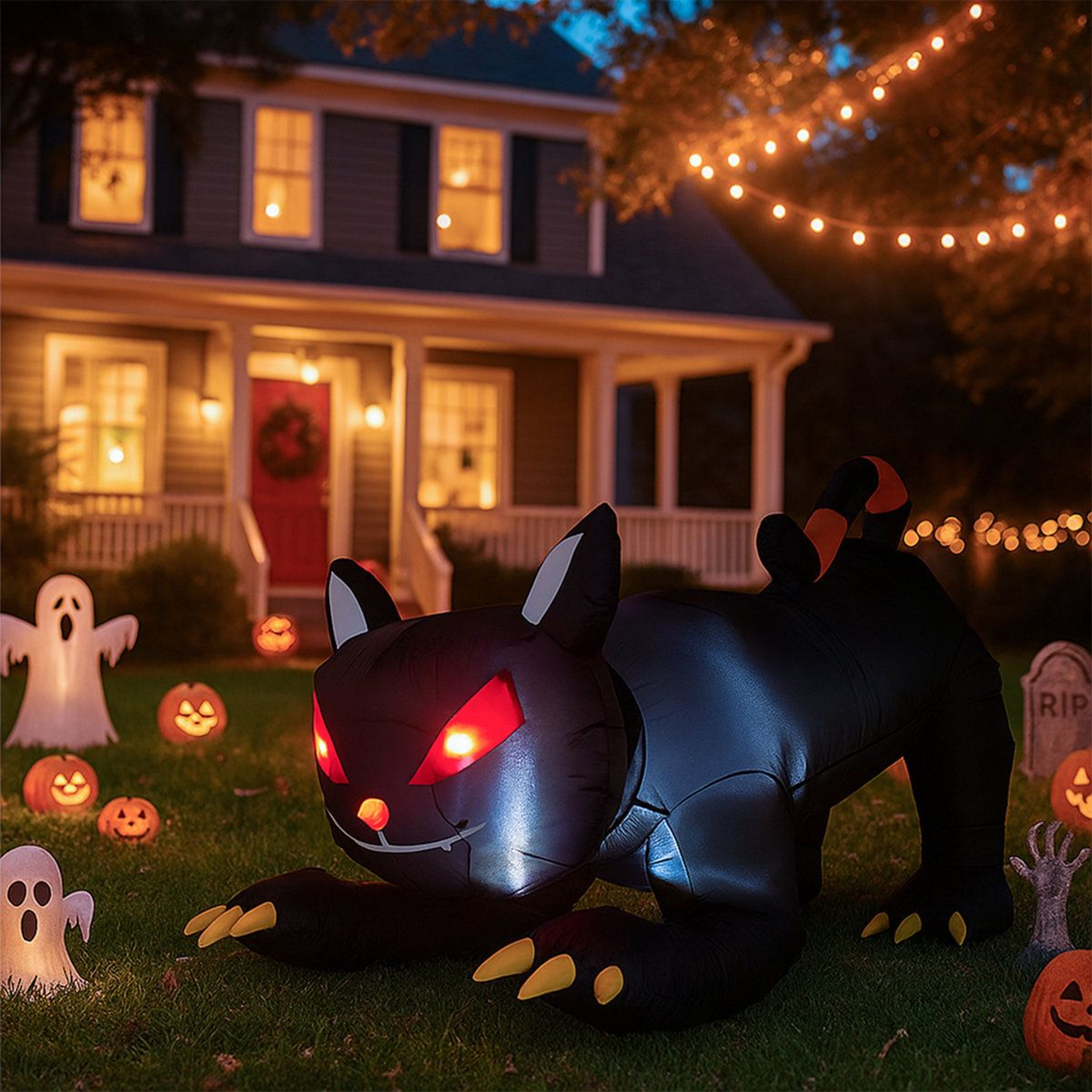 Halloween Inflatable Black Cat With Shaking Head And LED Lights 4