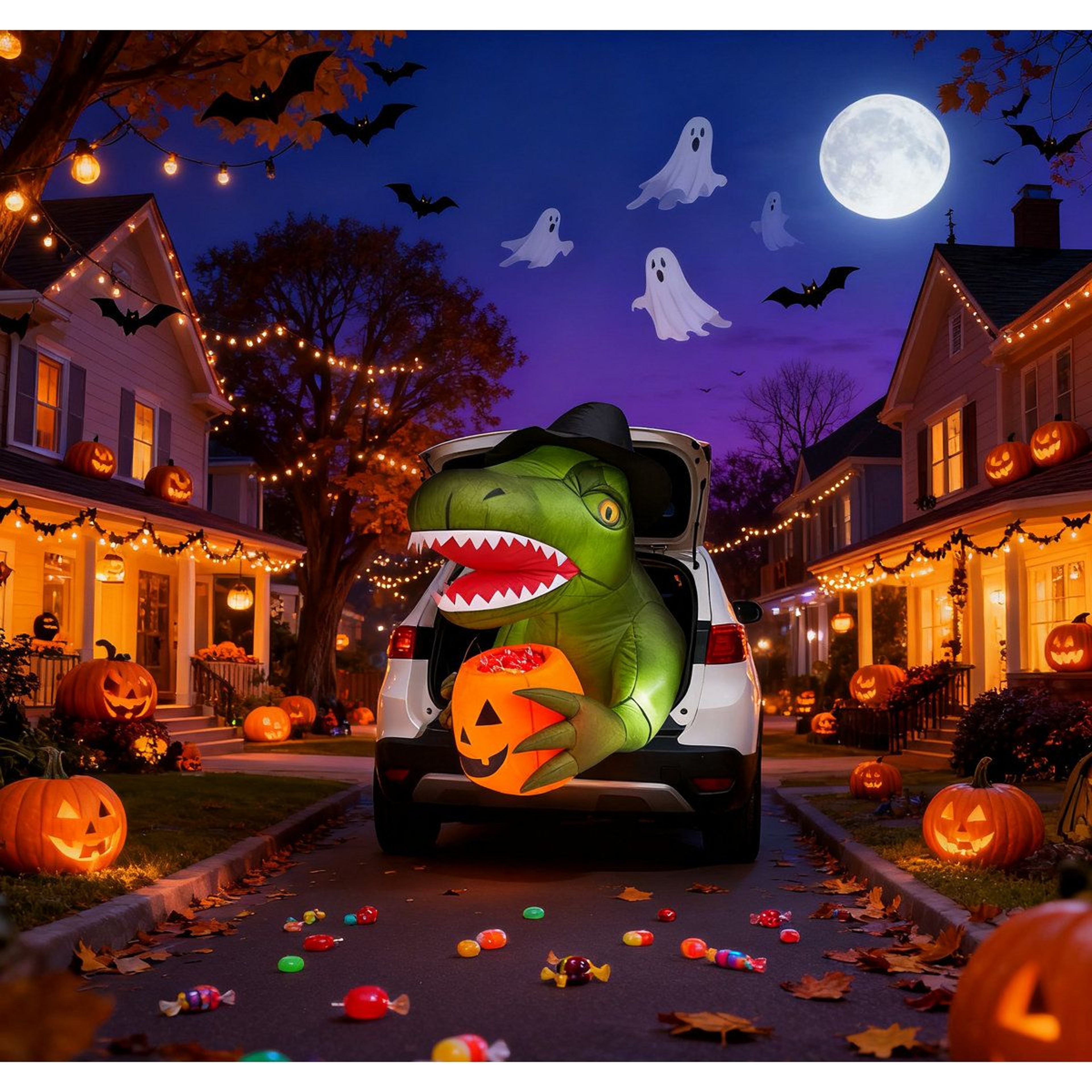 Halloween Inflatable Dinosaur Trunk Or Treat Decoration With LED Lights 0
