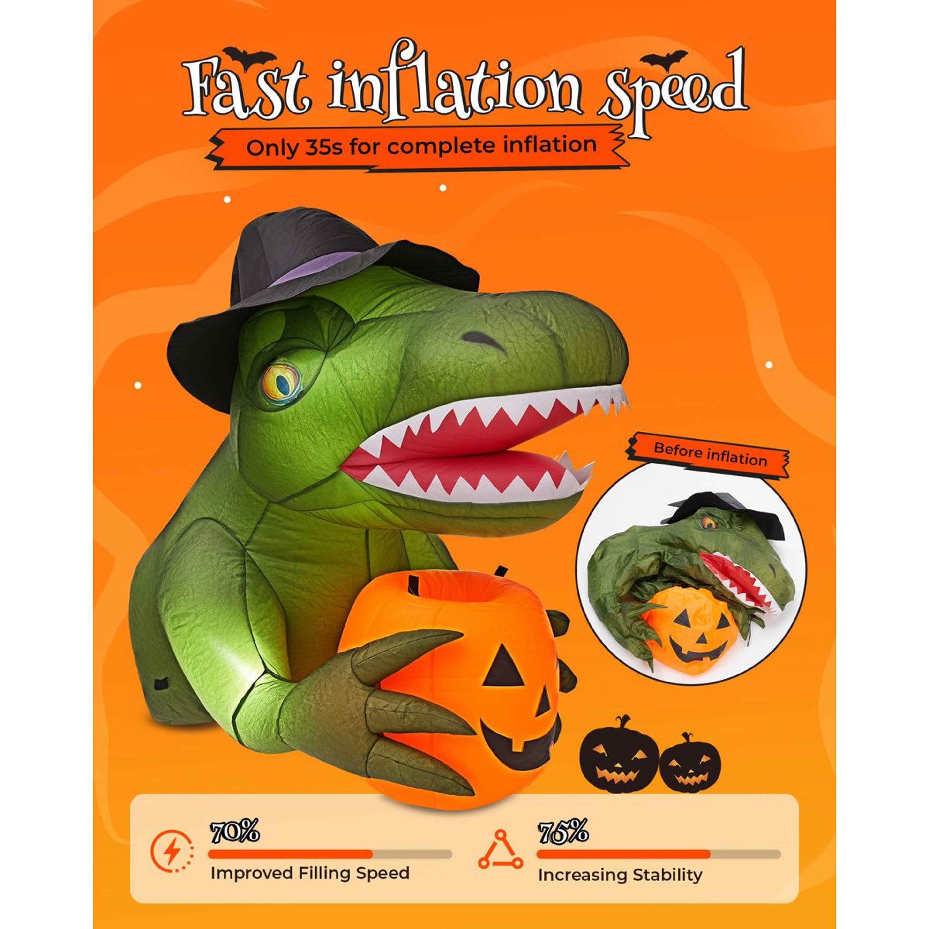 Halloween Inflatable Dinosaur Trunk Or Treat Decoration With LED Lights 1