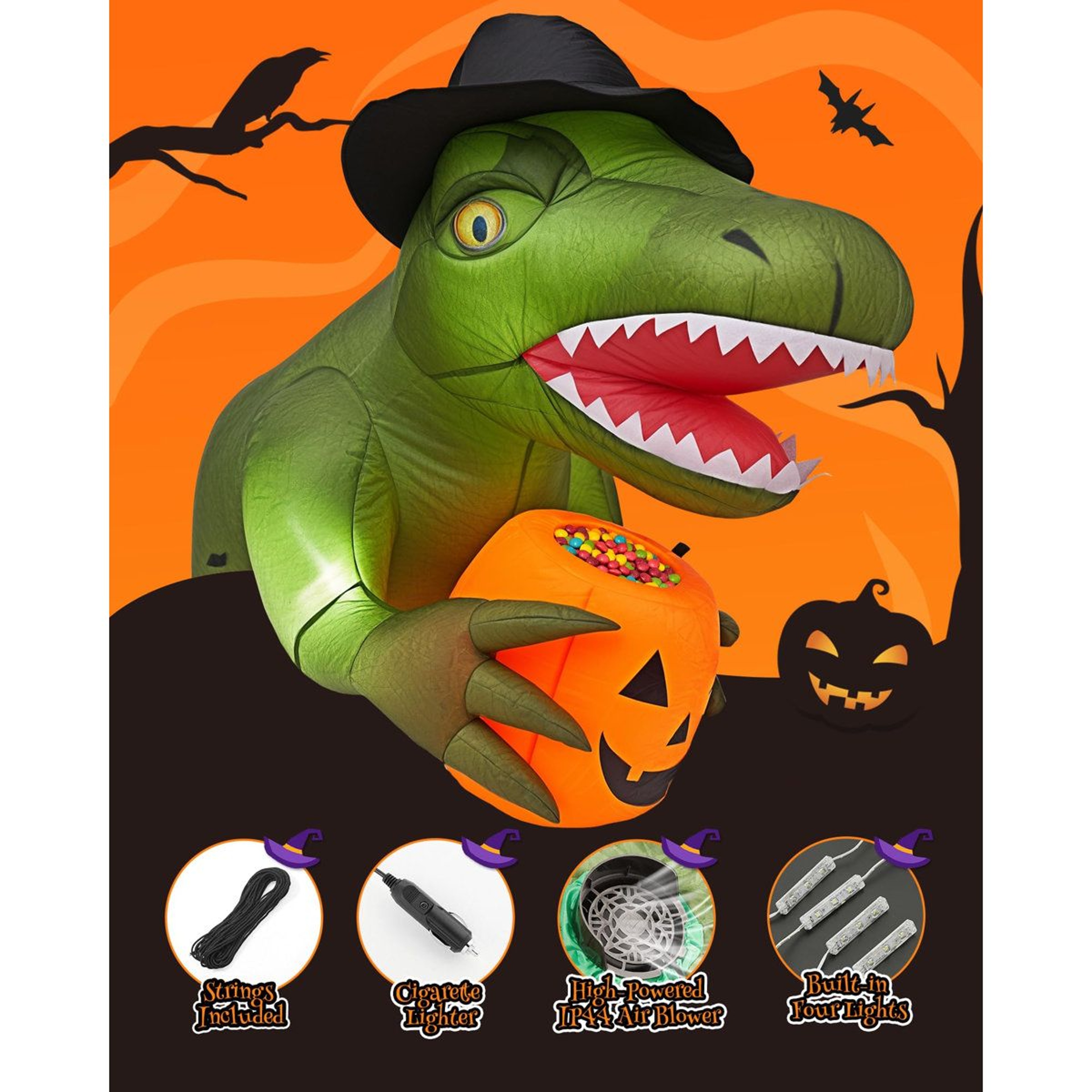 Halloween Inflatable Dinosaur Trunk Or Treat Decoration With LED Lights 2
