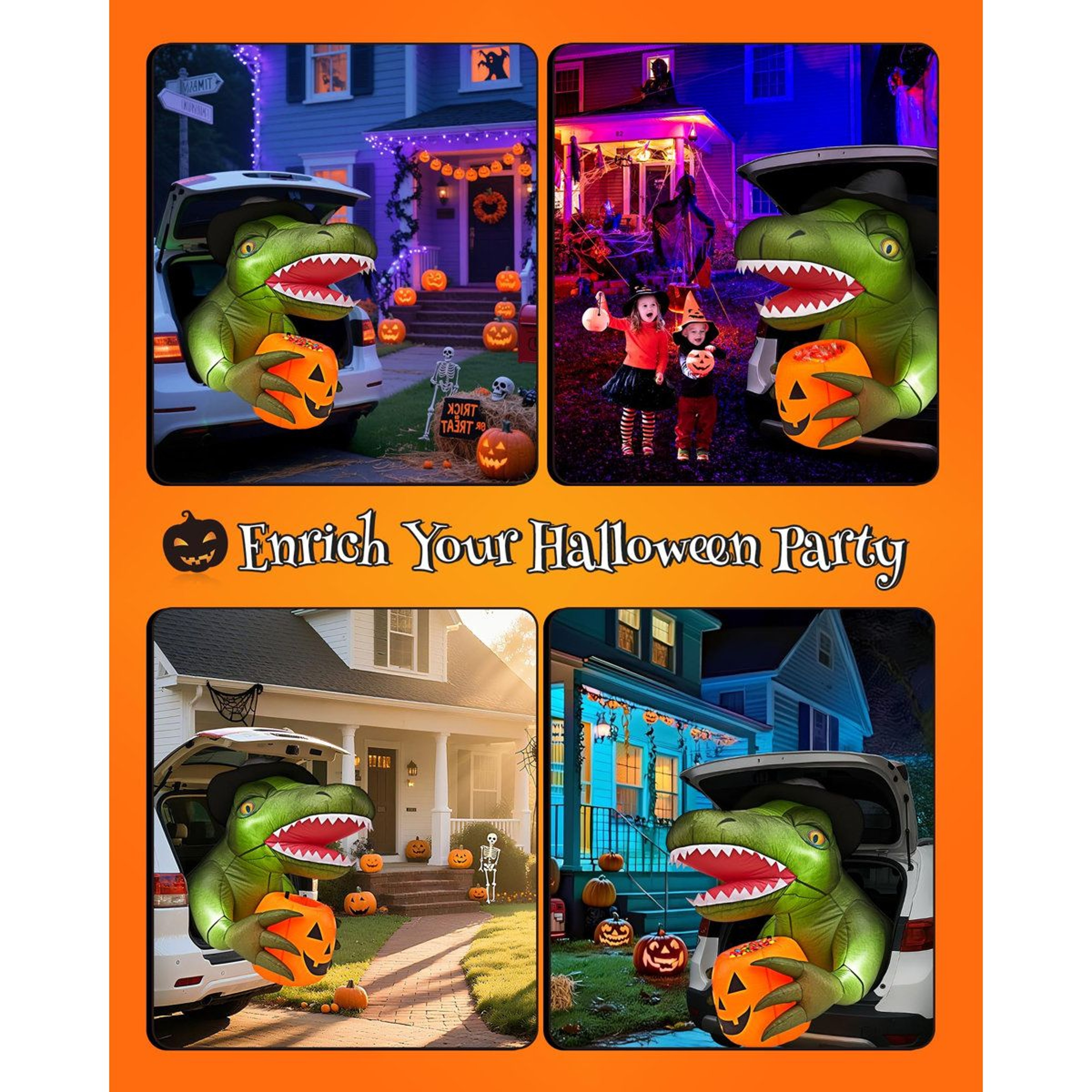 Halloween Inflatable Dinosaur Trunk Or Treat Decoration With LED Lights 3
