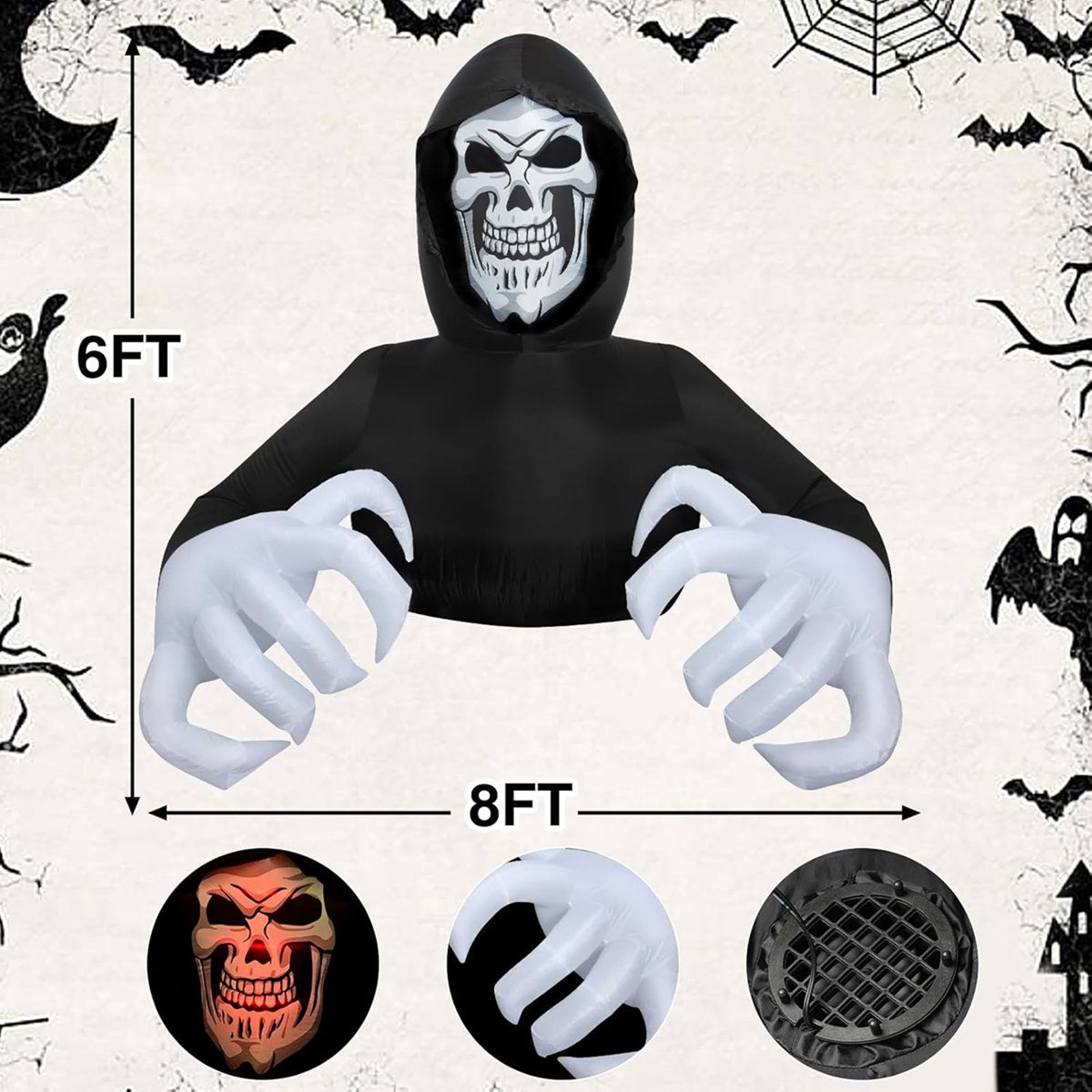 Halloween Inflatable Grim Reaper Outdoor Yard Decoration With LED Lights 2