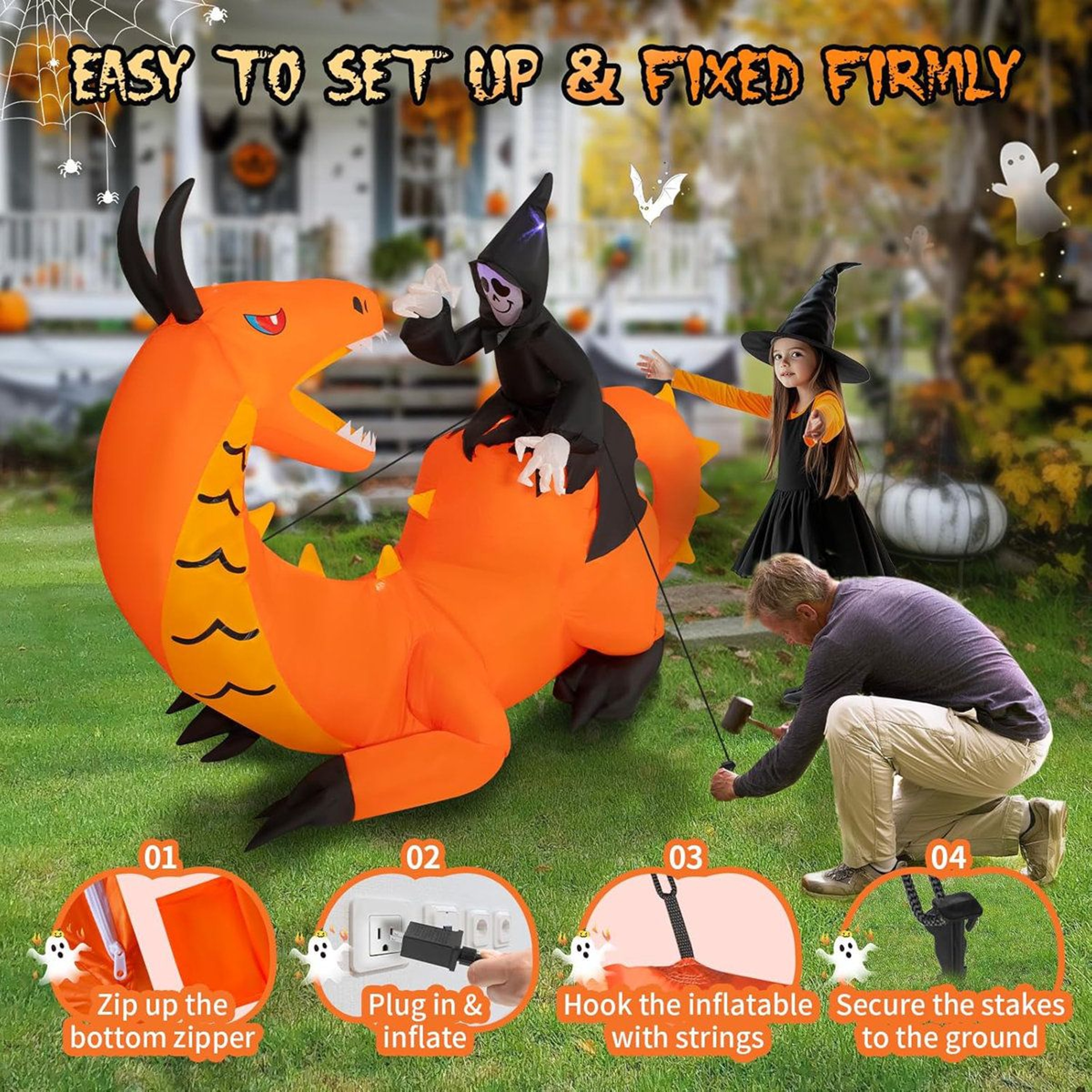 Inflatable Halloween Outdoor Decoration With LED Lights And Stakes 1