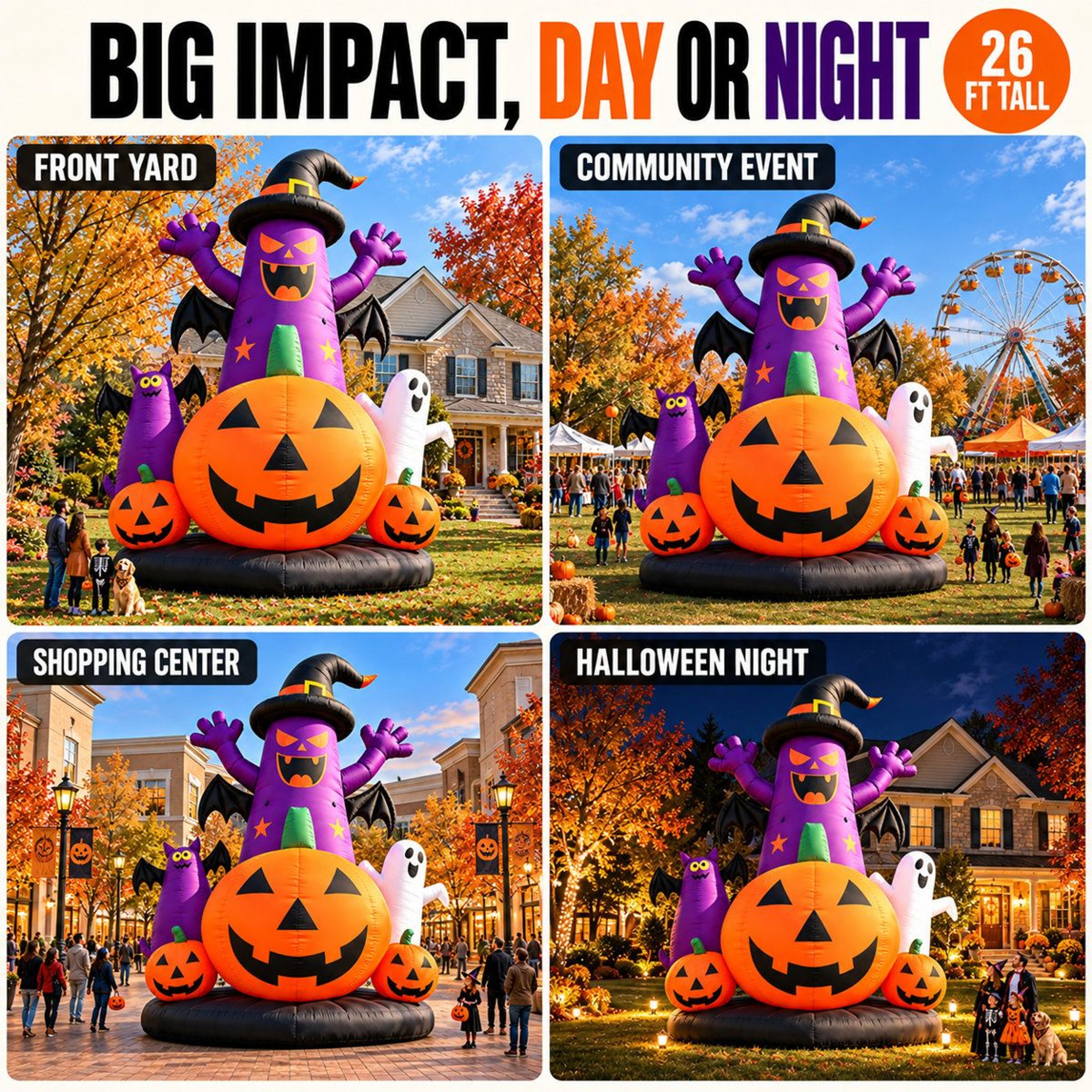 Giant Halloween Inflatable Yard Decoration With Ghosts And Pumpkins 3