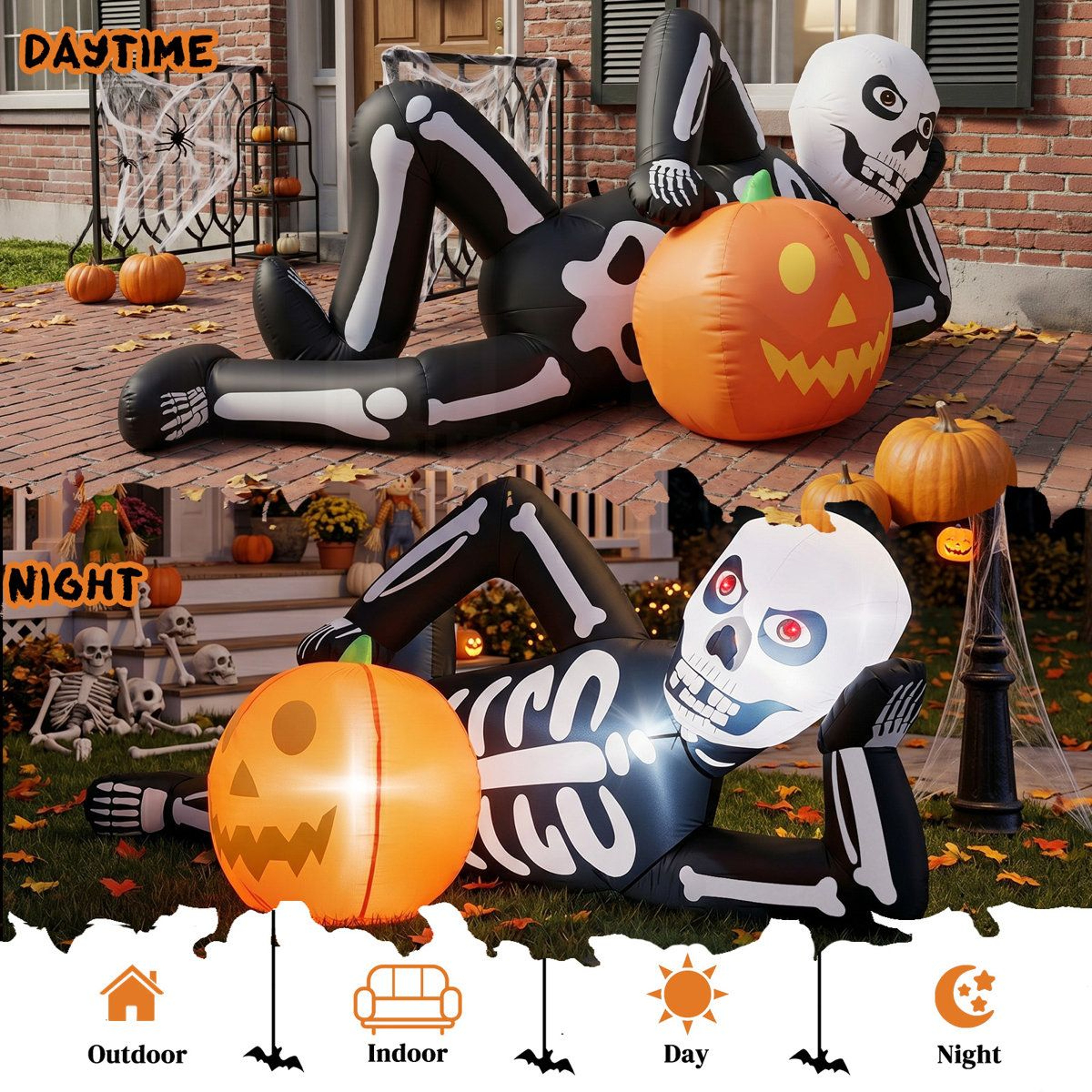 Halloween Inflatable Lying Skeleton With LED Lights And Built In Blower 1