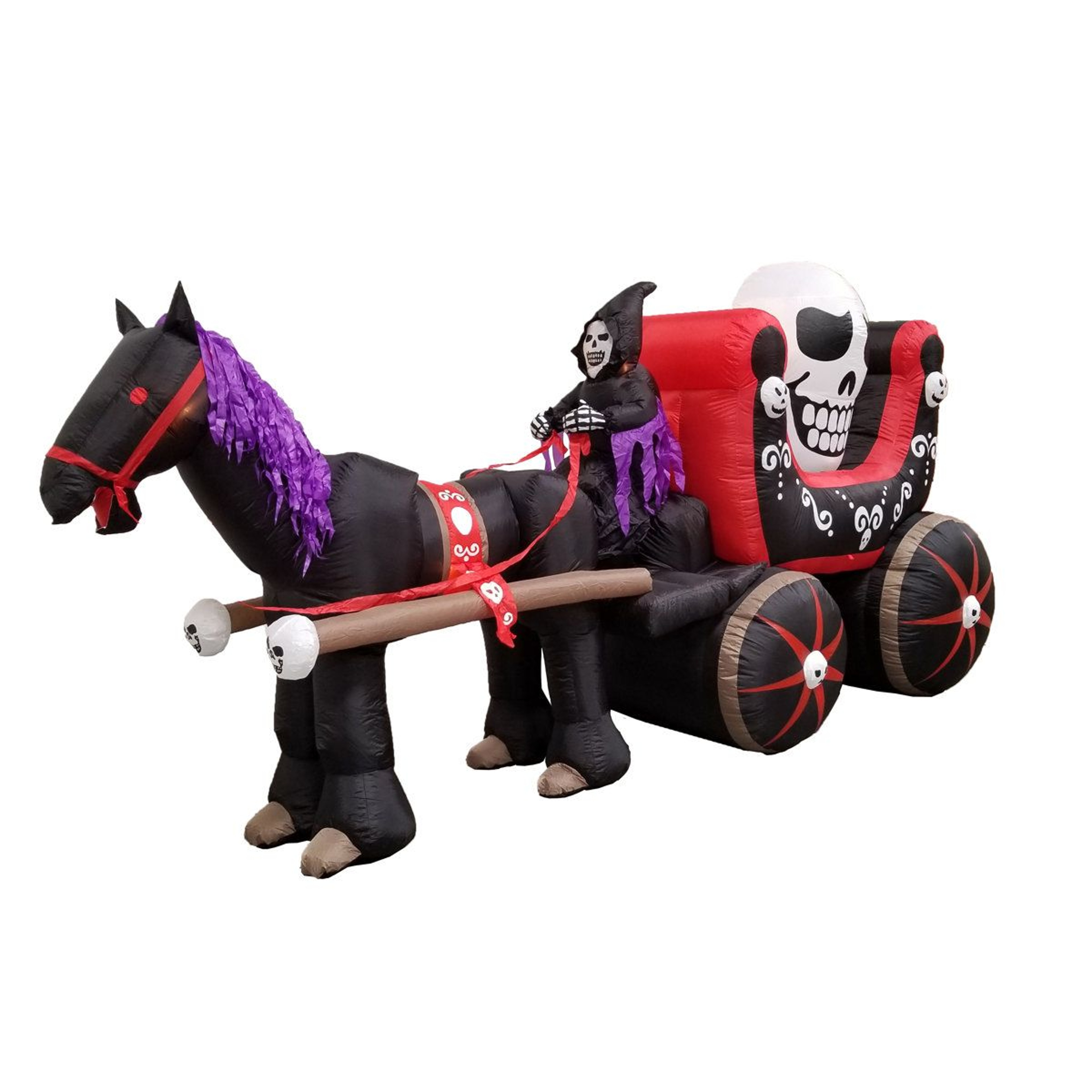 Lighted Halloween Inflatable Carriage With Skeleton Ghost And Giant Skull 0