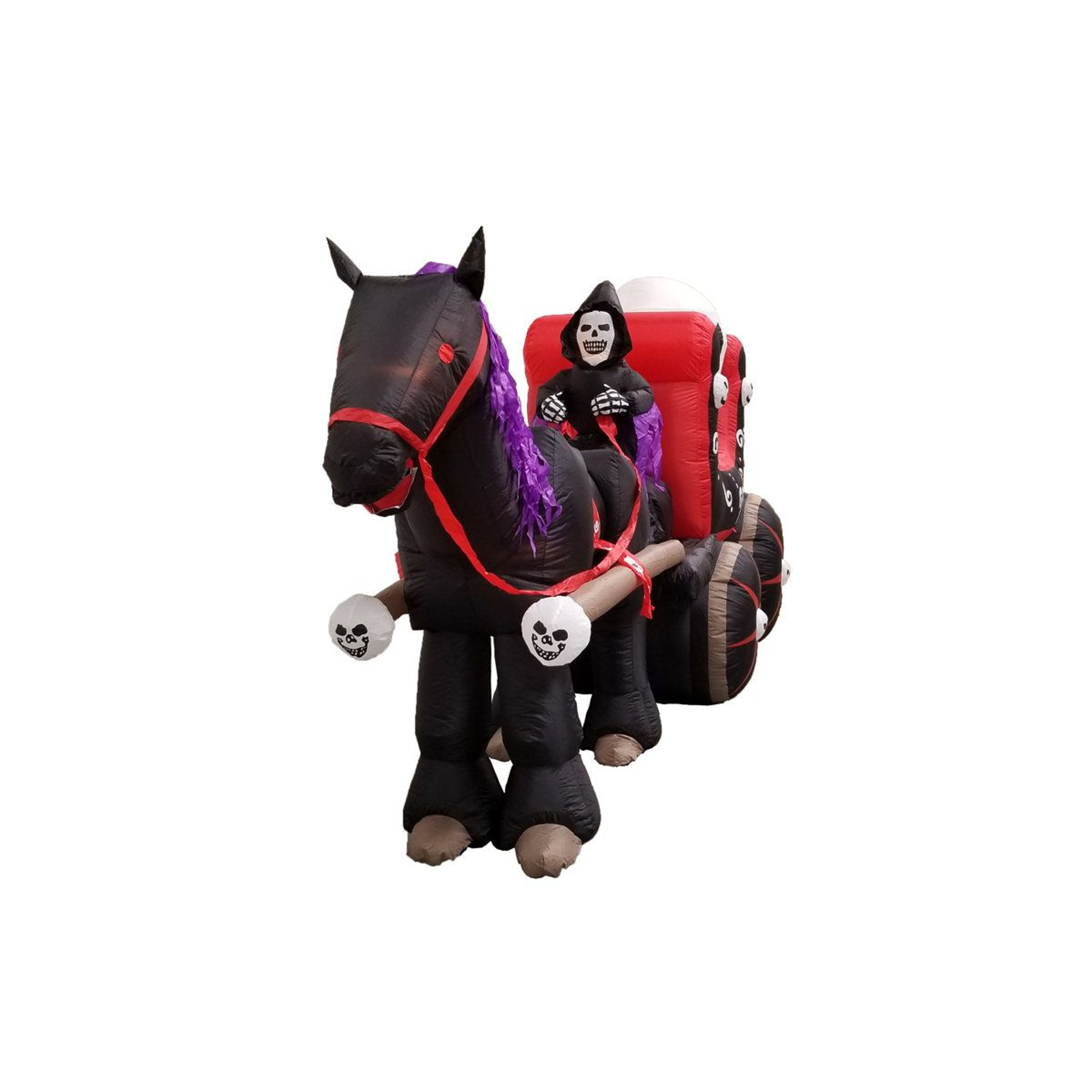 Lighted Halloween Inflatable Carriage With Skeleton Ghost And Giant Skull 1