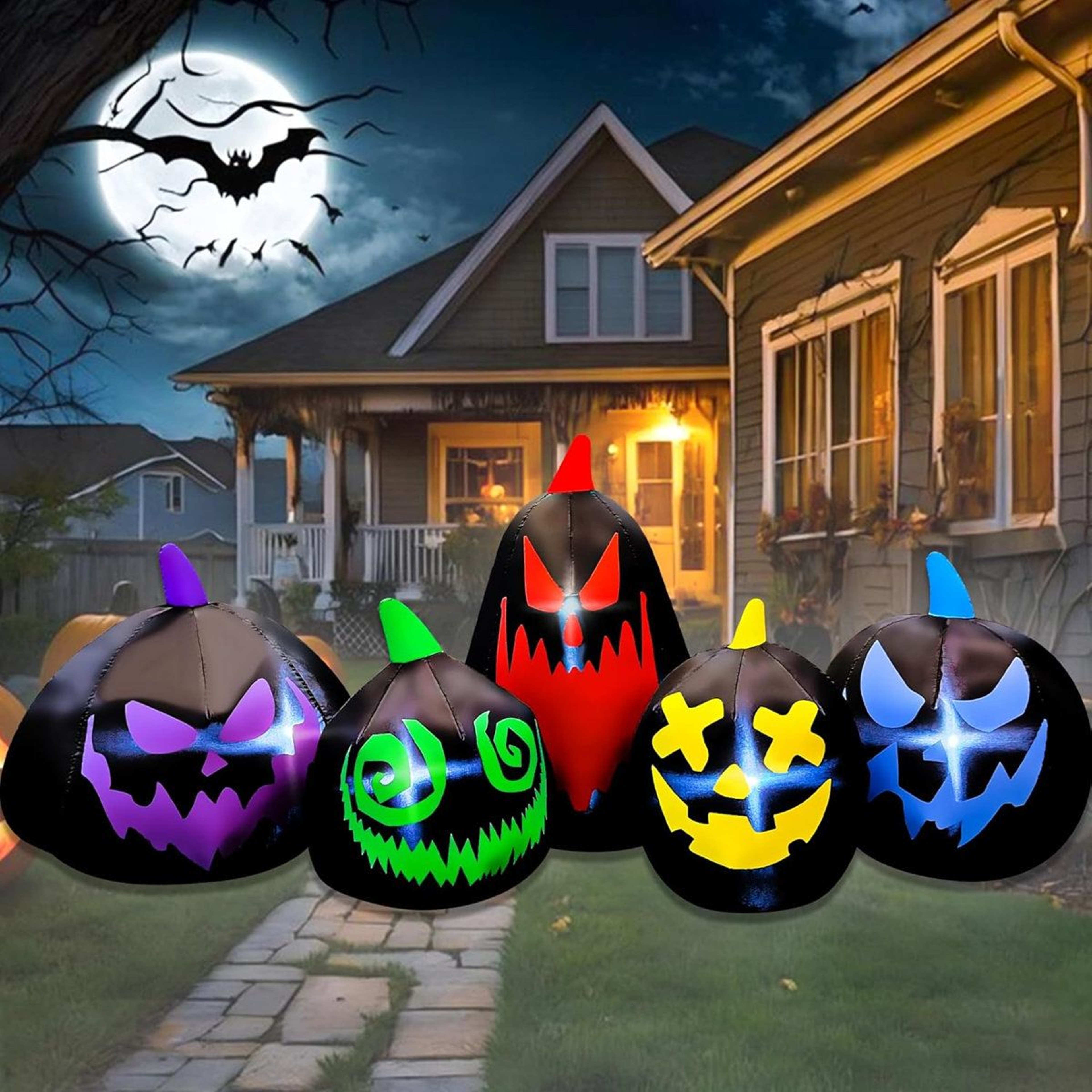 Halloween Inflatable Black Pumpkin Family Outdoor Decoration With LED Lights 0