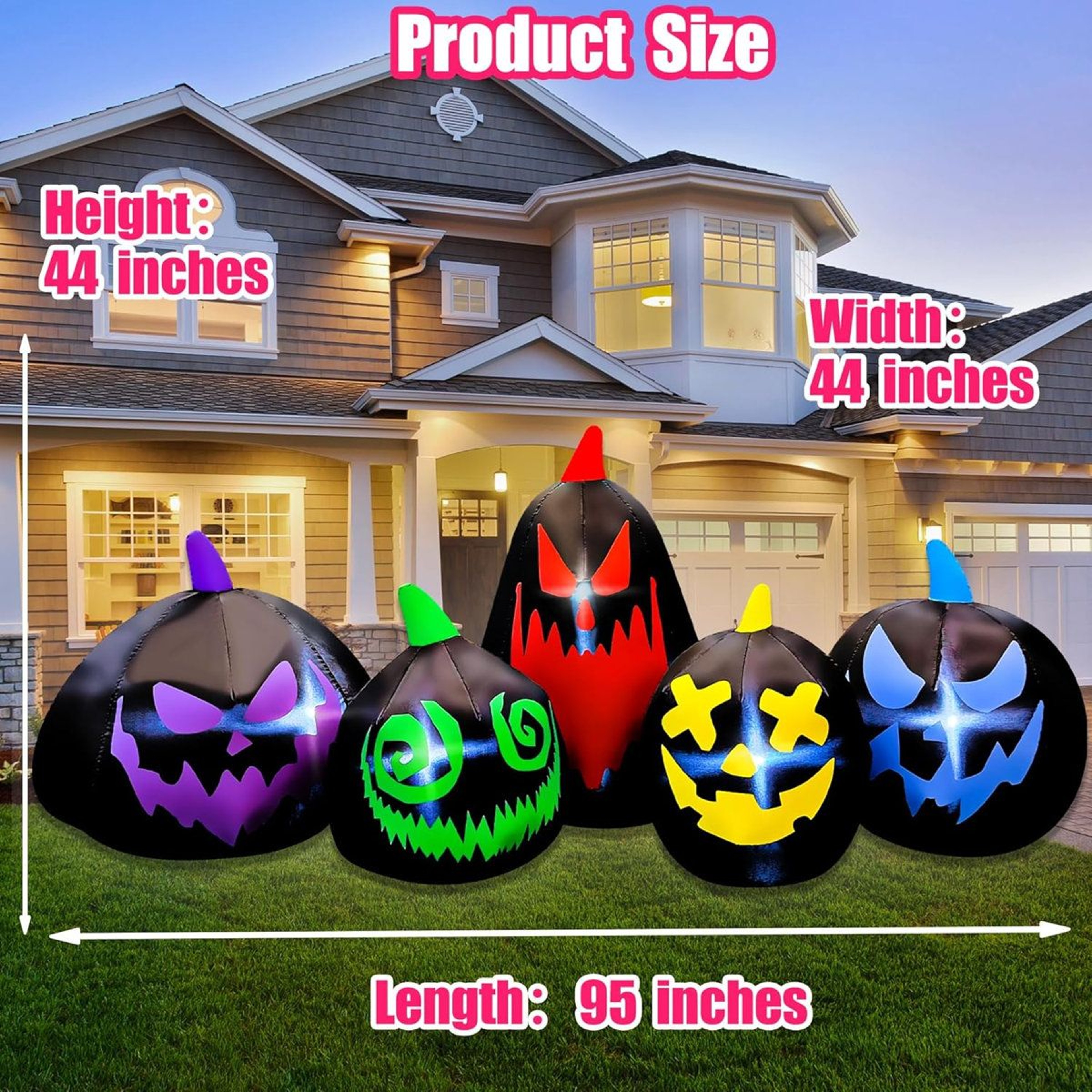 Halloween Inflatable Black Pumpkin Family Outdoor Decoration With LED Lights 2