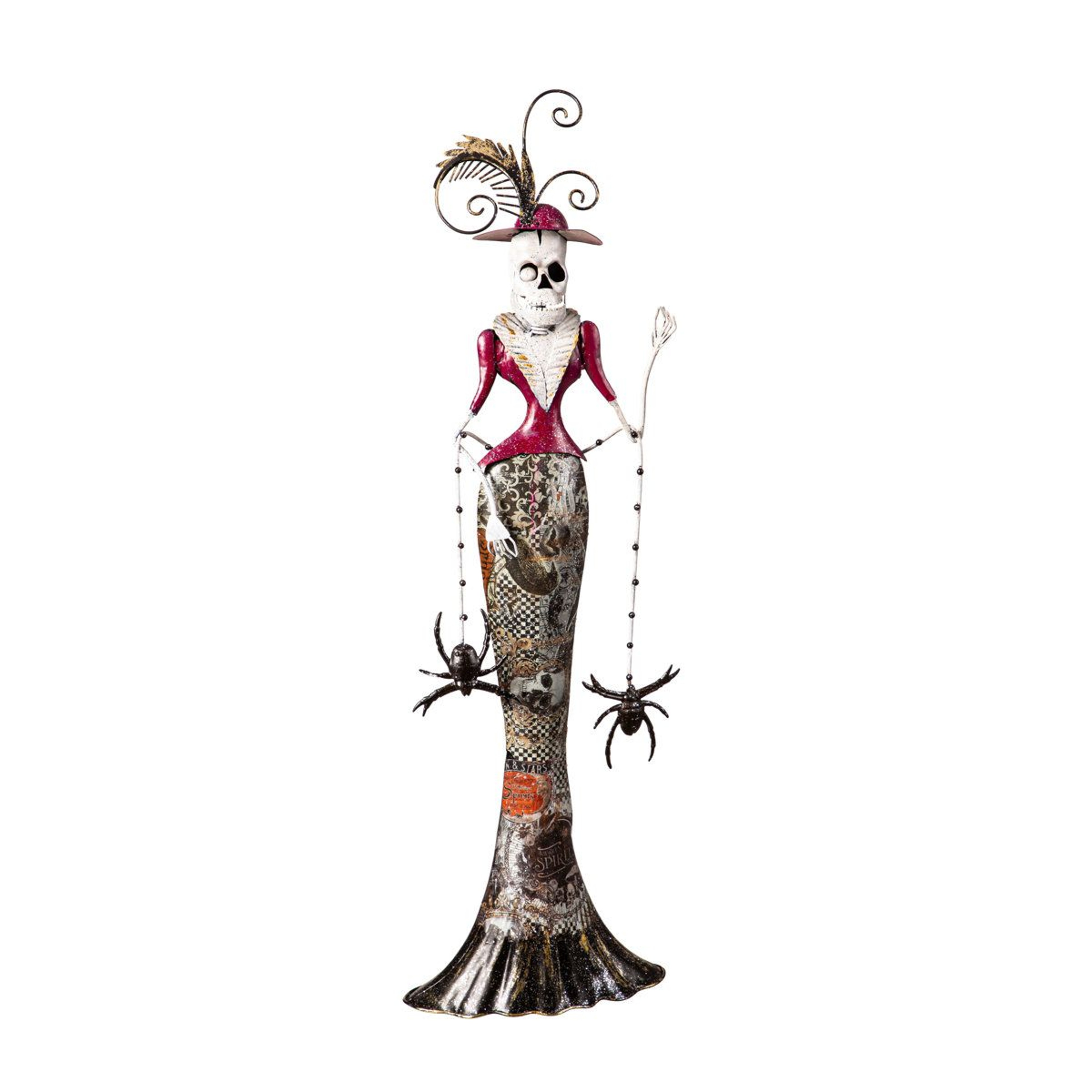 Metal Skeleton Man With Top Hat And Woman With Spiders Statue 3