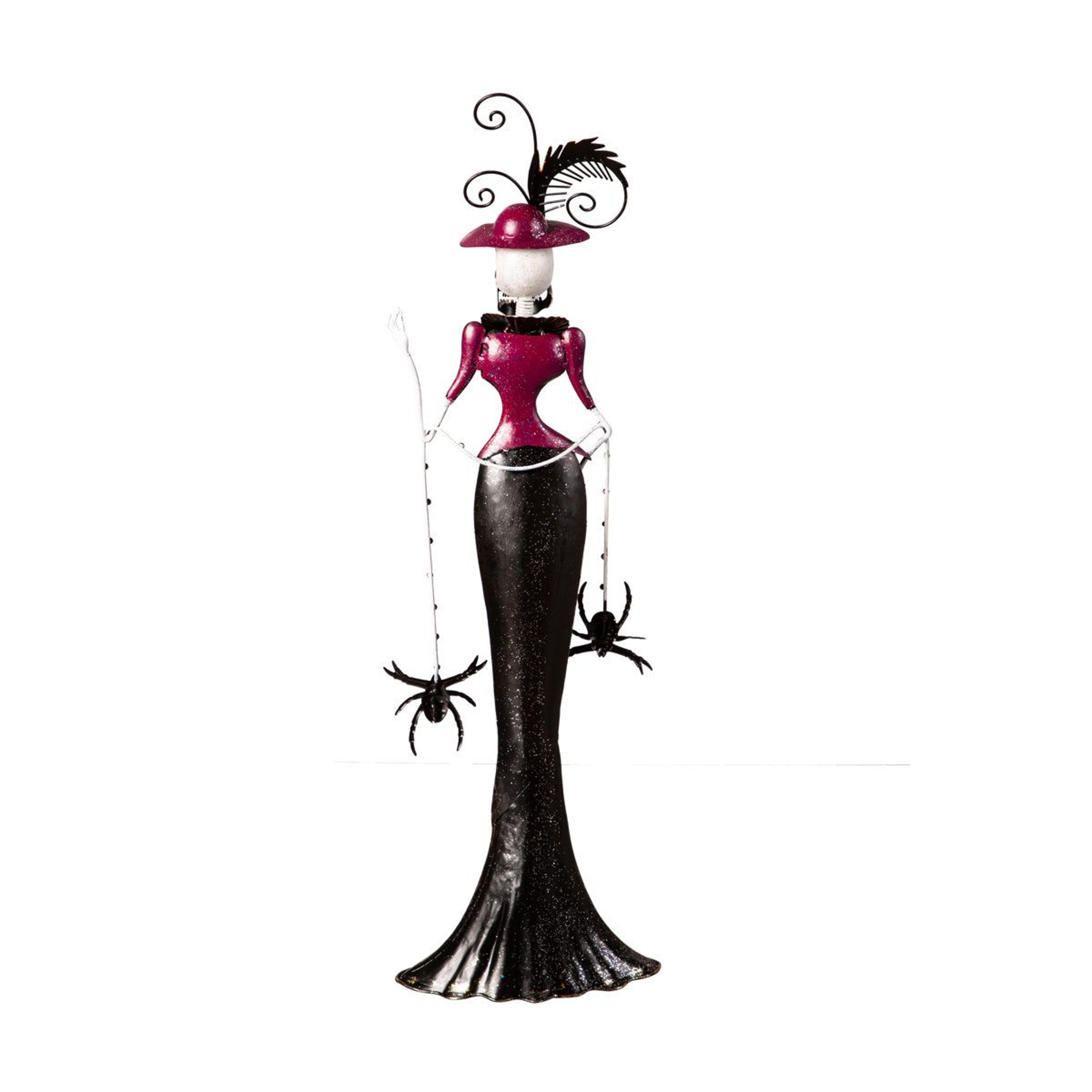 Metal Skeleton Man With Top Hat And Woman With Spiders Statue 1