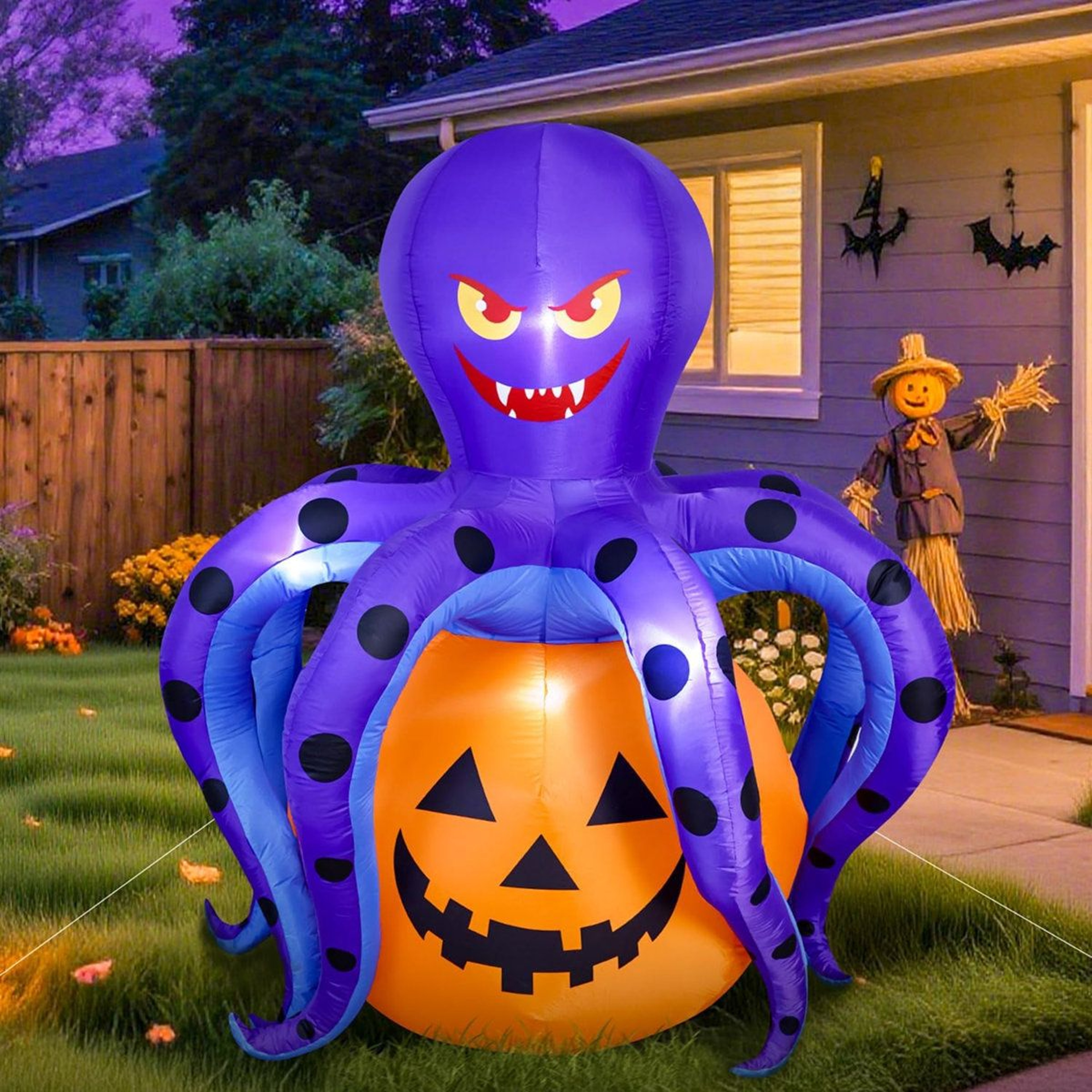 Halloween Inflatable Octopus Pumpkin With Built In LED Lights 4