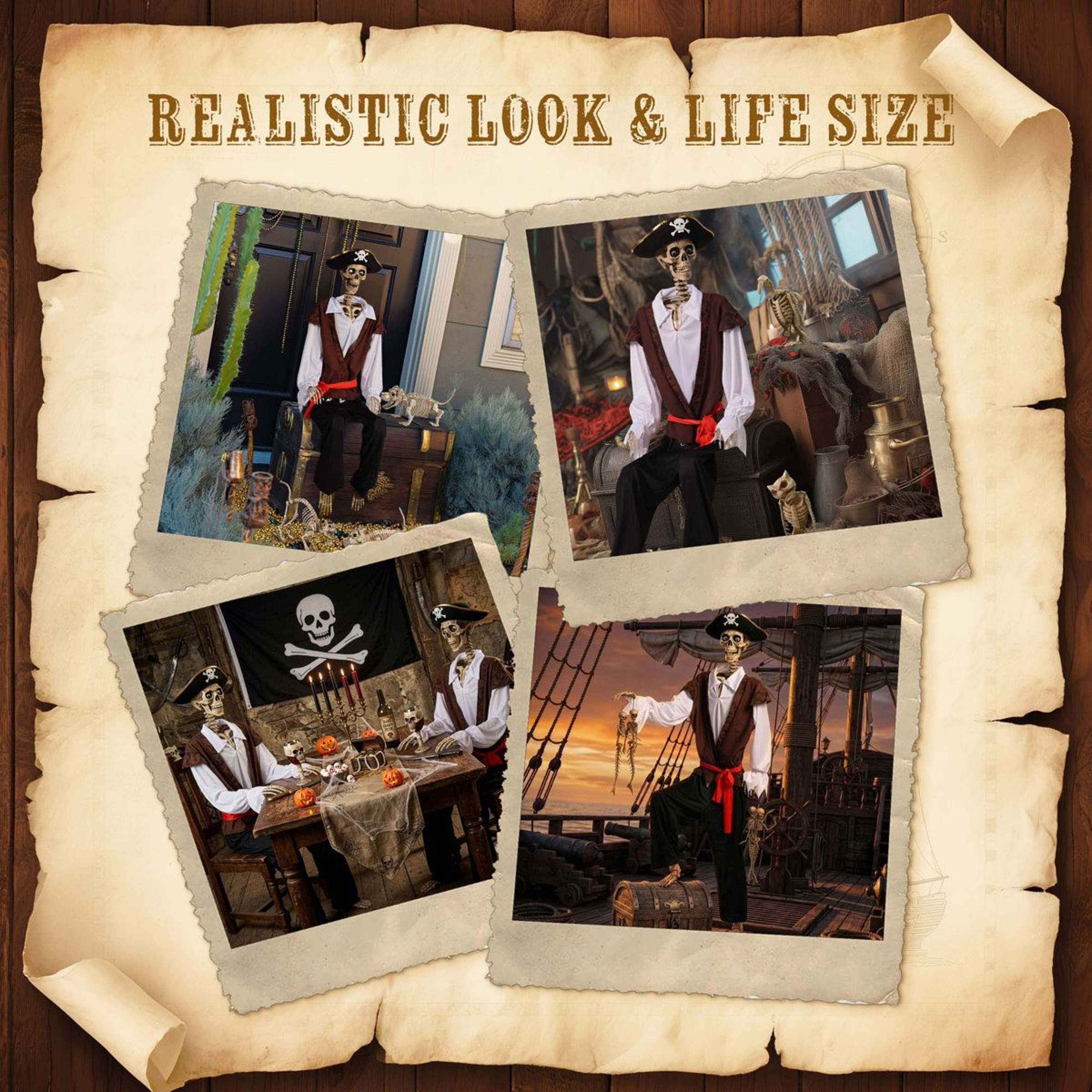 Halloween Pirate Captain Skeleton Decoration With Movable Joints 3