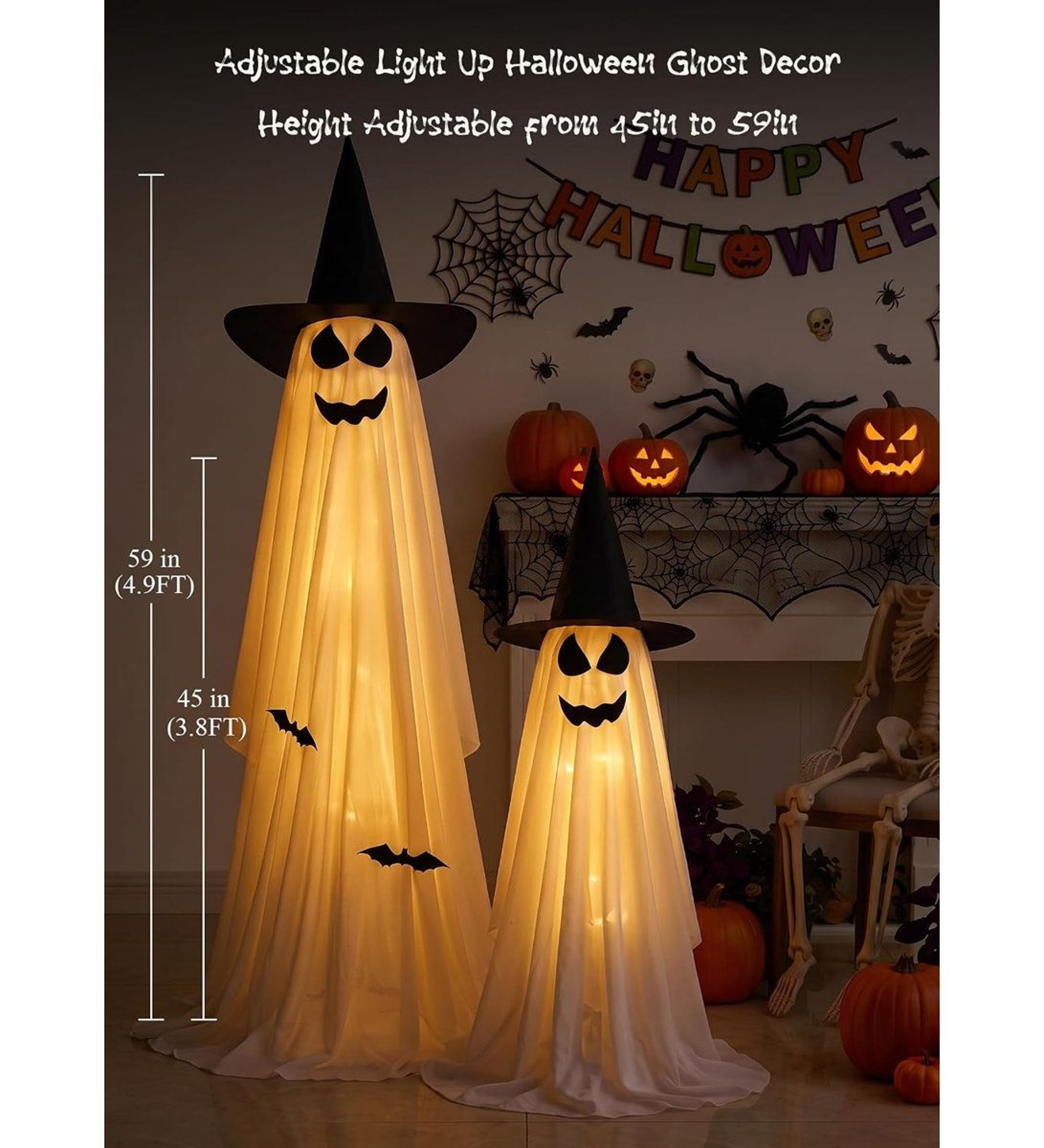 Light Up Ghost Halloween Decorations With Warm White LED Lights 4
