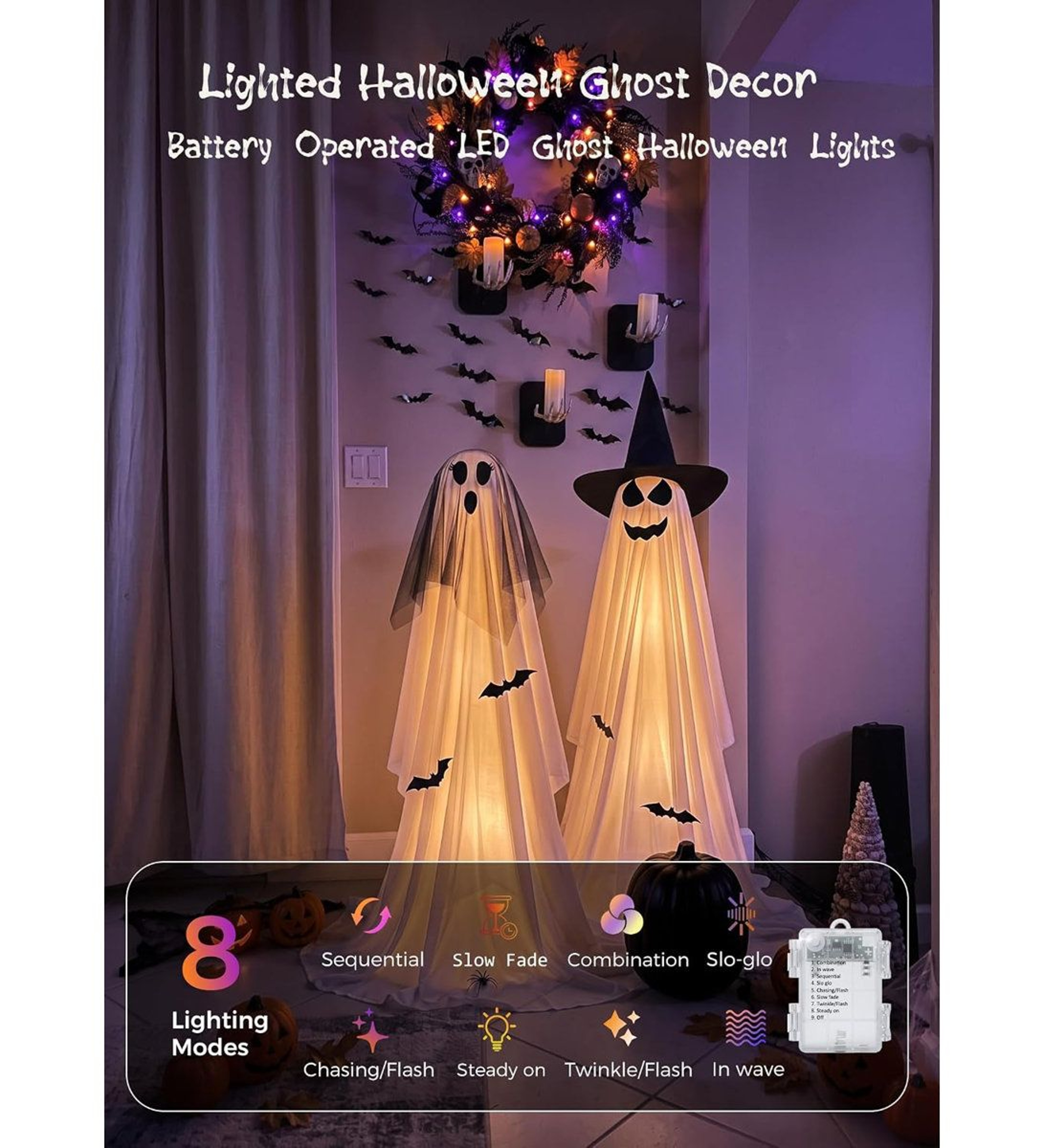 Light Up Ghost Halloween Decorations With Warm White LED Lights 1