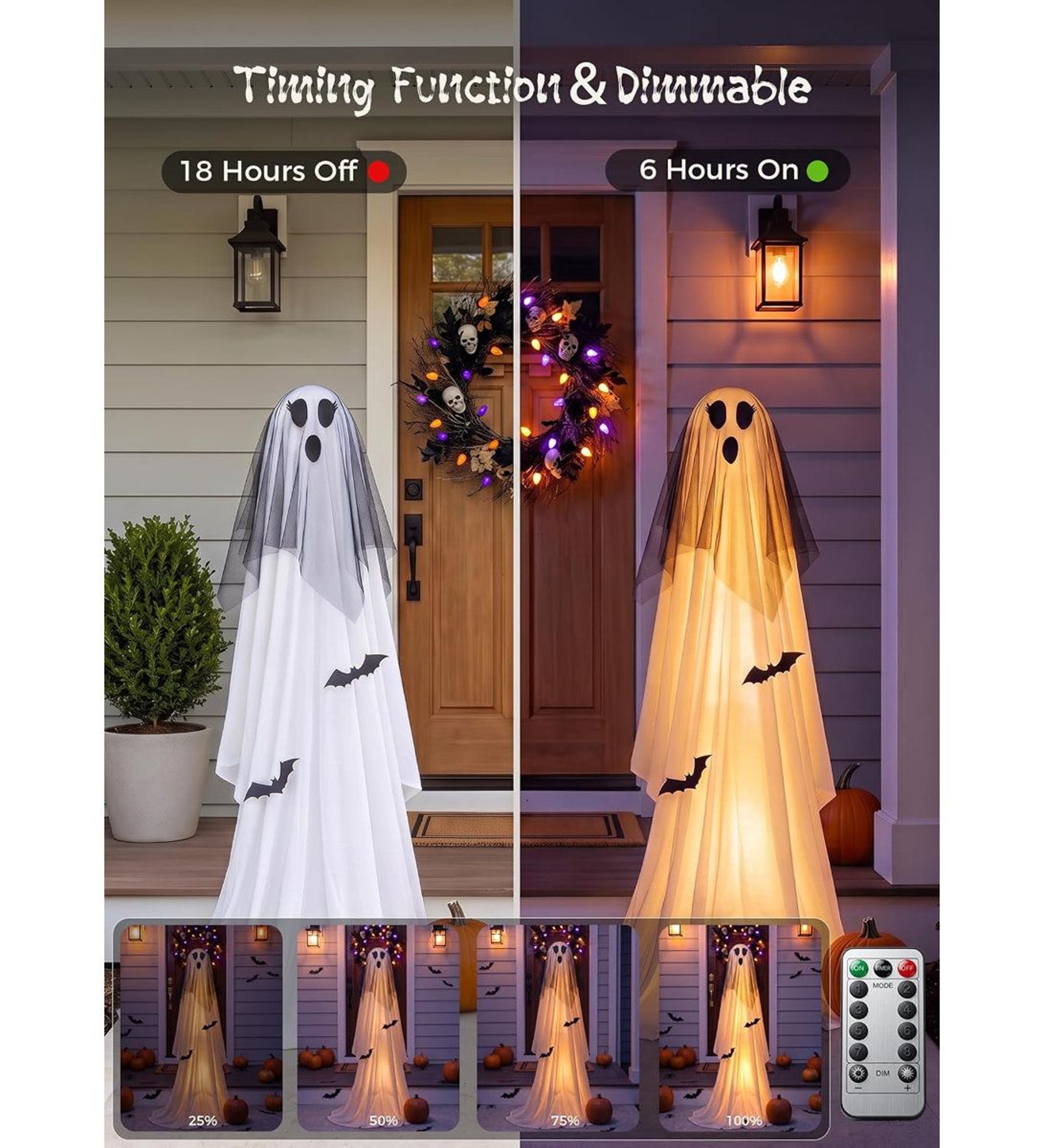 Light Up Ghost Halloween Decorations With Warm White LED Lights 3