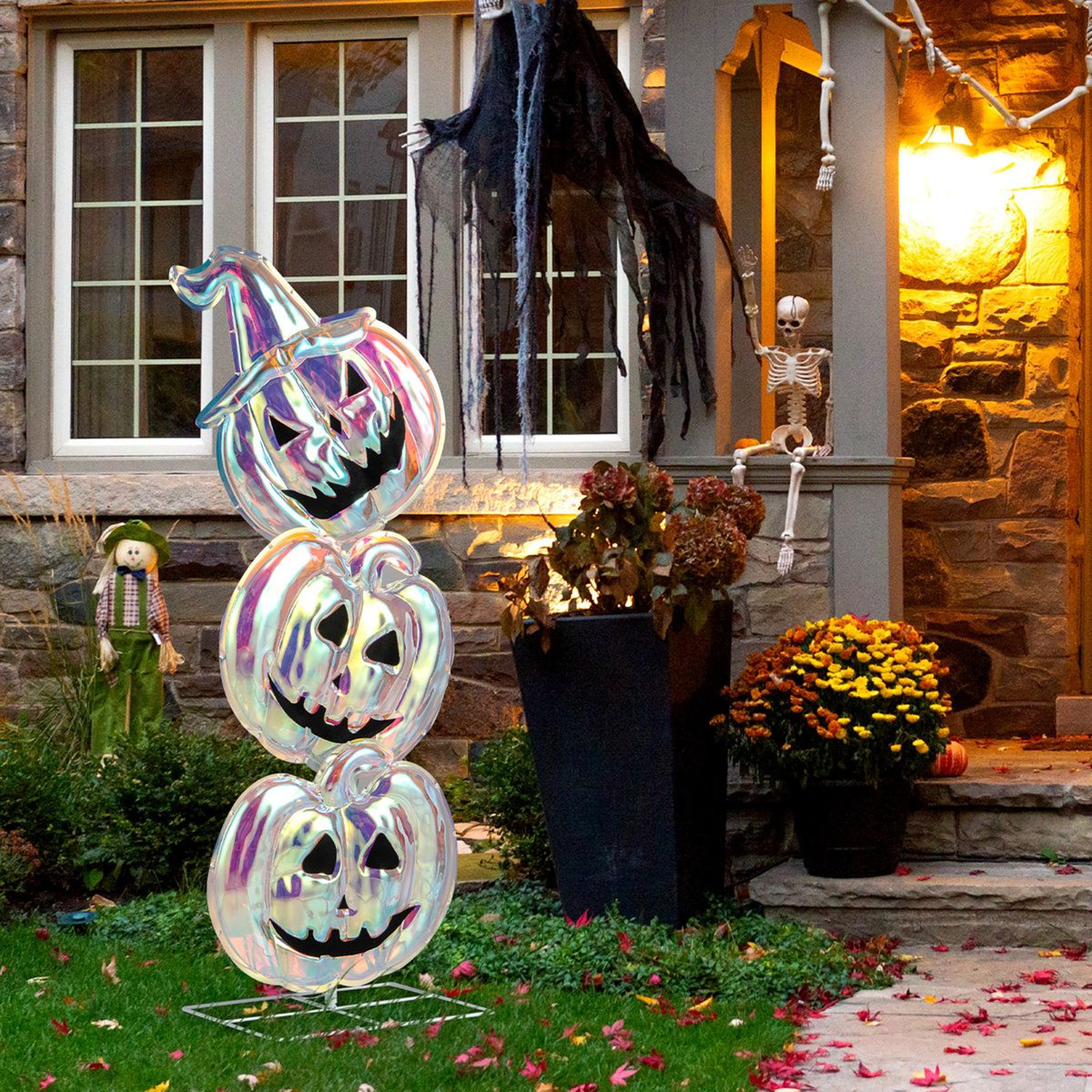Light Up Stacked Pumpkins Halloween Decoration With LED Lights 3