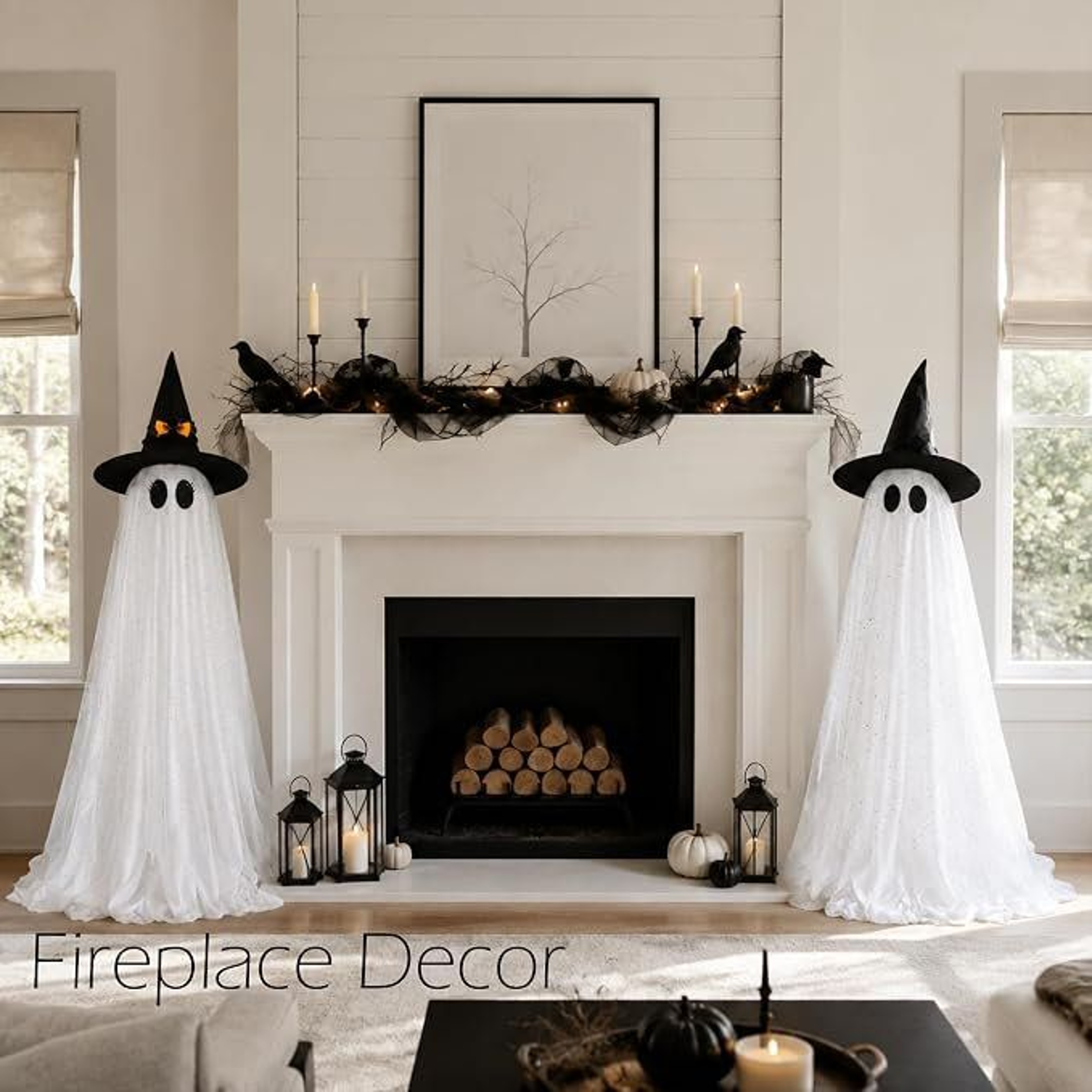 Halloween Lighted Ghost Decorations With Witch Hats And Remote Control 1