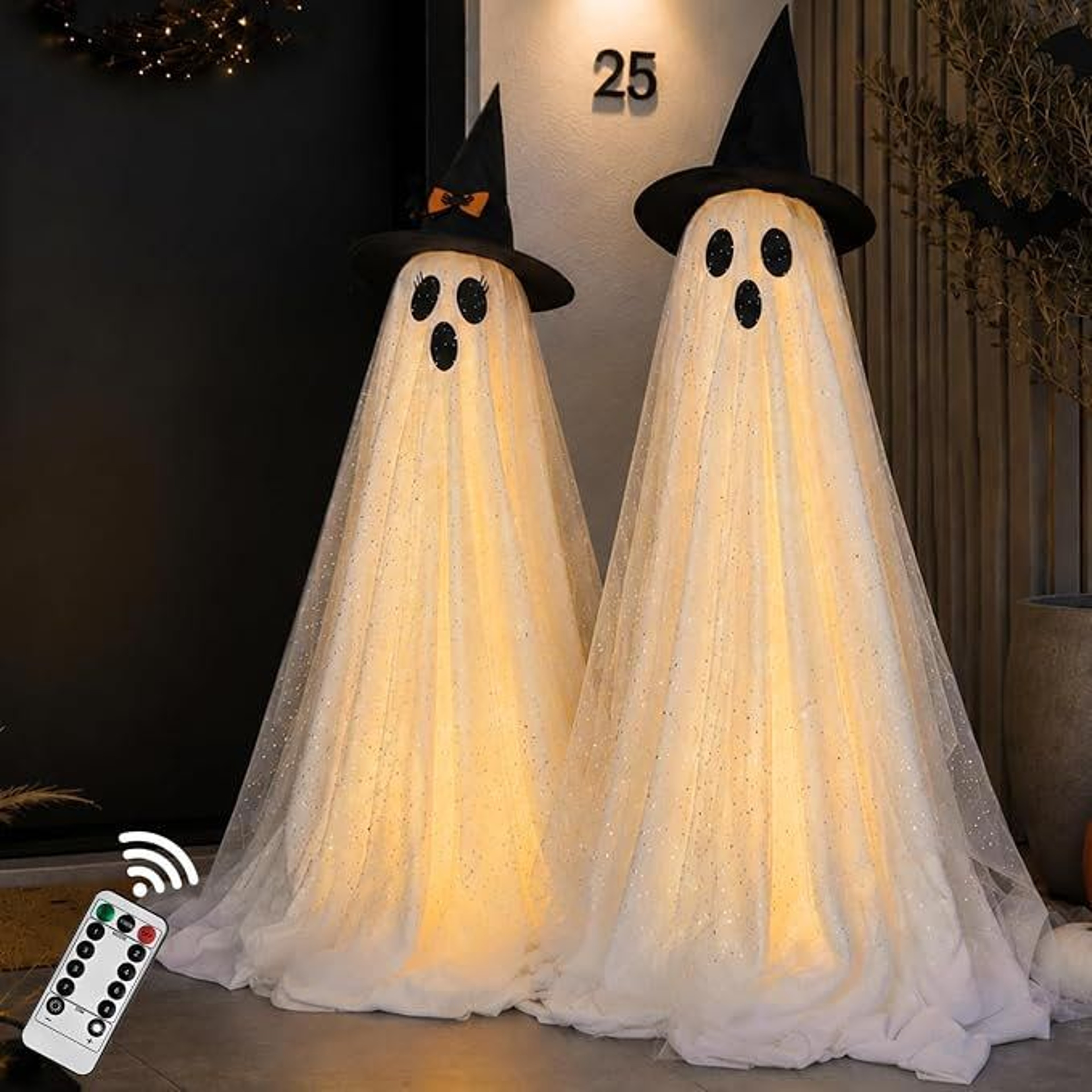 Halloween Lighted Ghost Decorations With Witch Hats And Remote Control 0