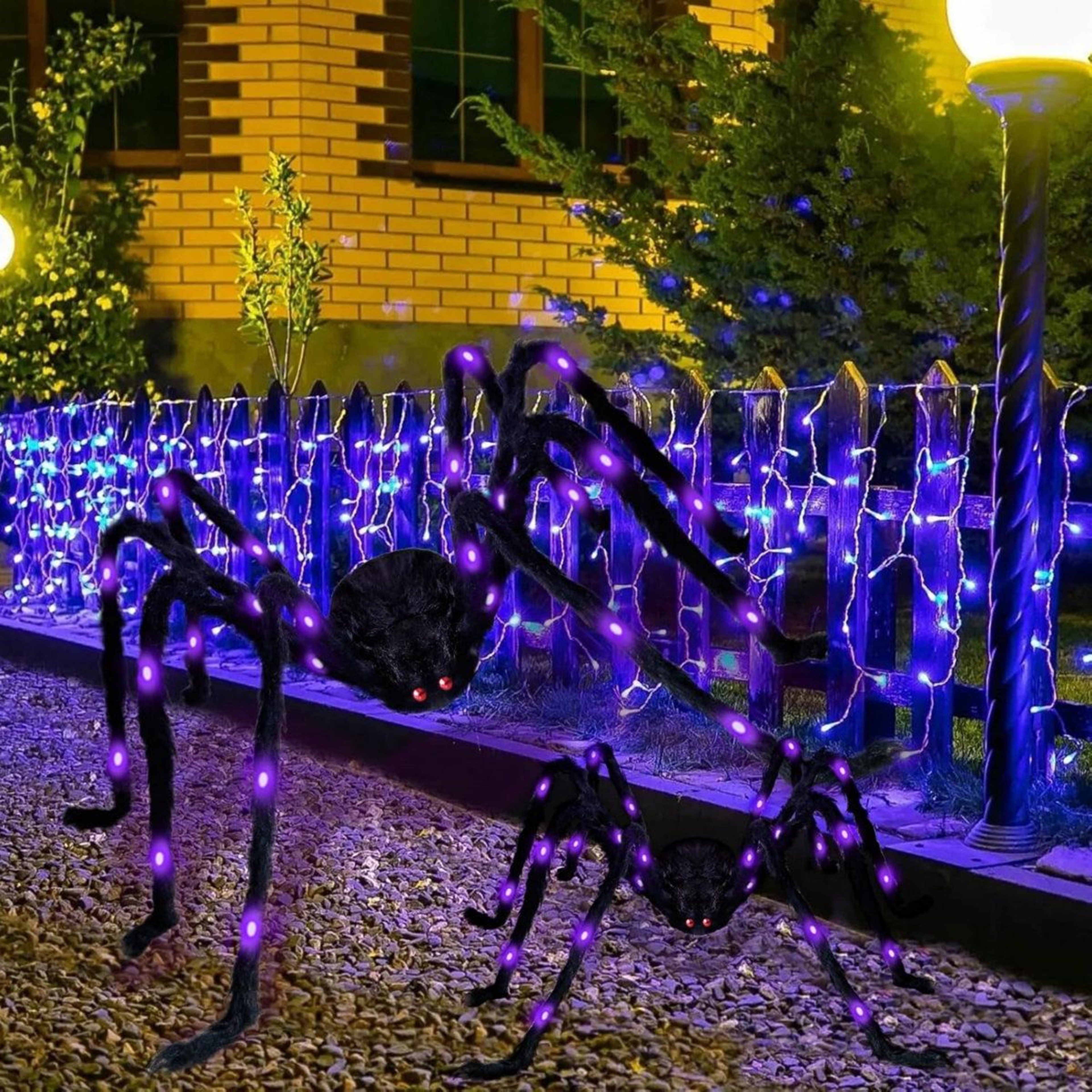 Light Up Halloween Spider Decorations With Purple LED Lights 4