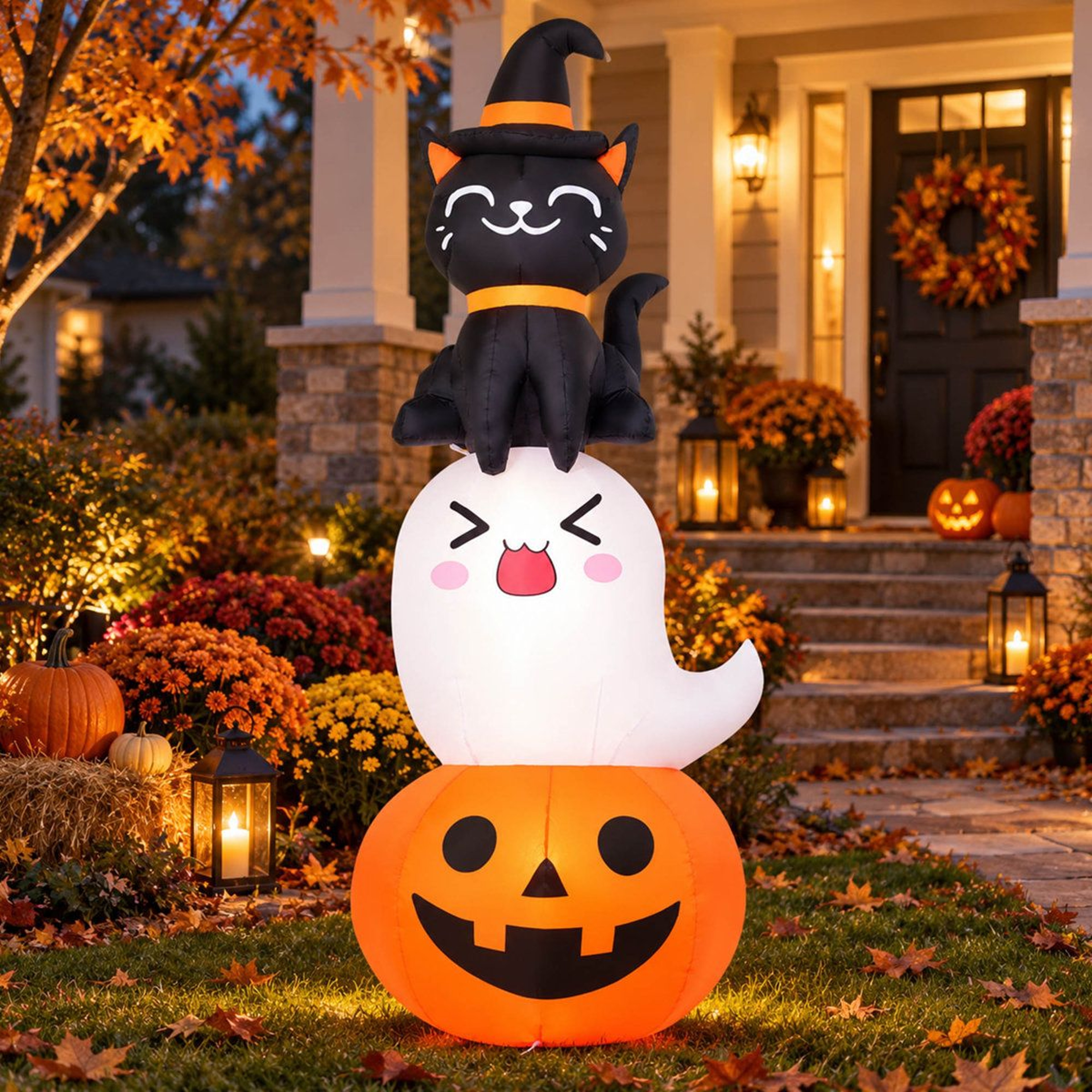 Halloween Inflatable Pumpkin Ghost And Cat Decoration With LED Lights 3