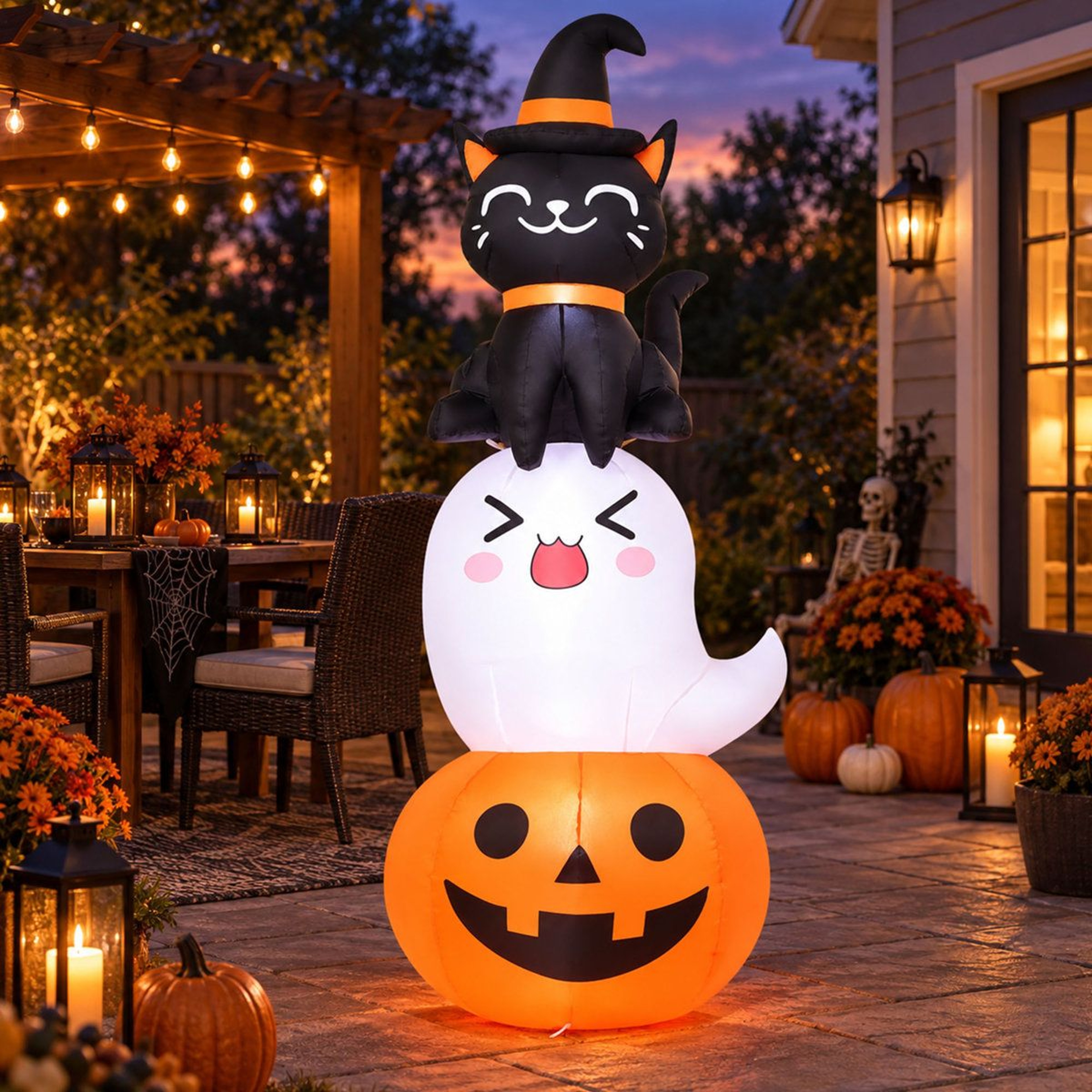 Halloween Inflatable Pumpkin Ghost And Cat Decoration With LED Lights 1
