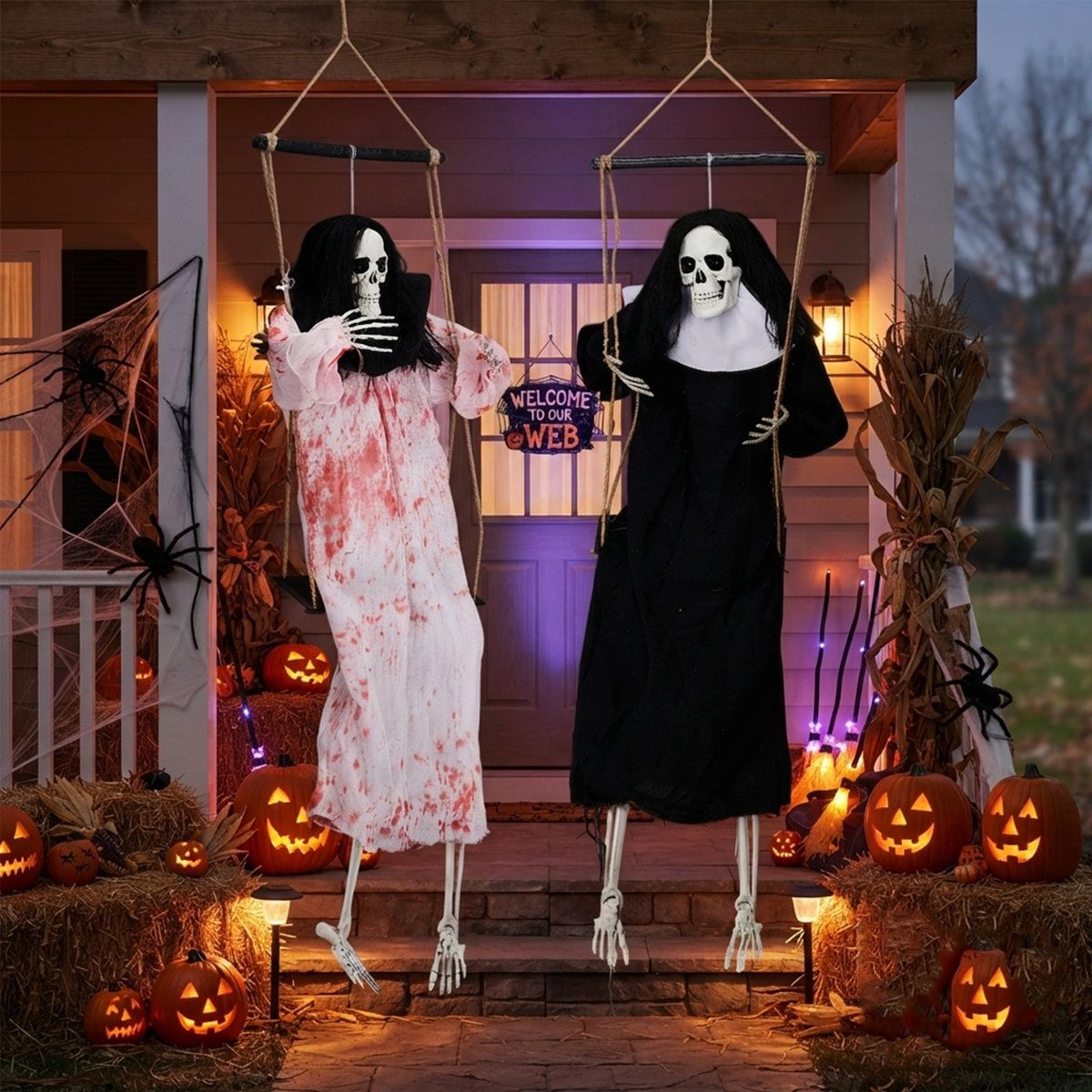 Animated Hanging Ghost Decorations With Red LED Lights 5