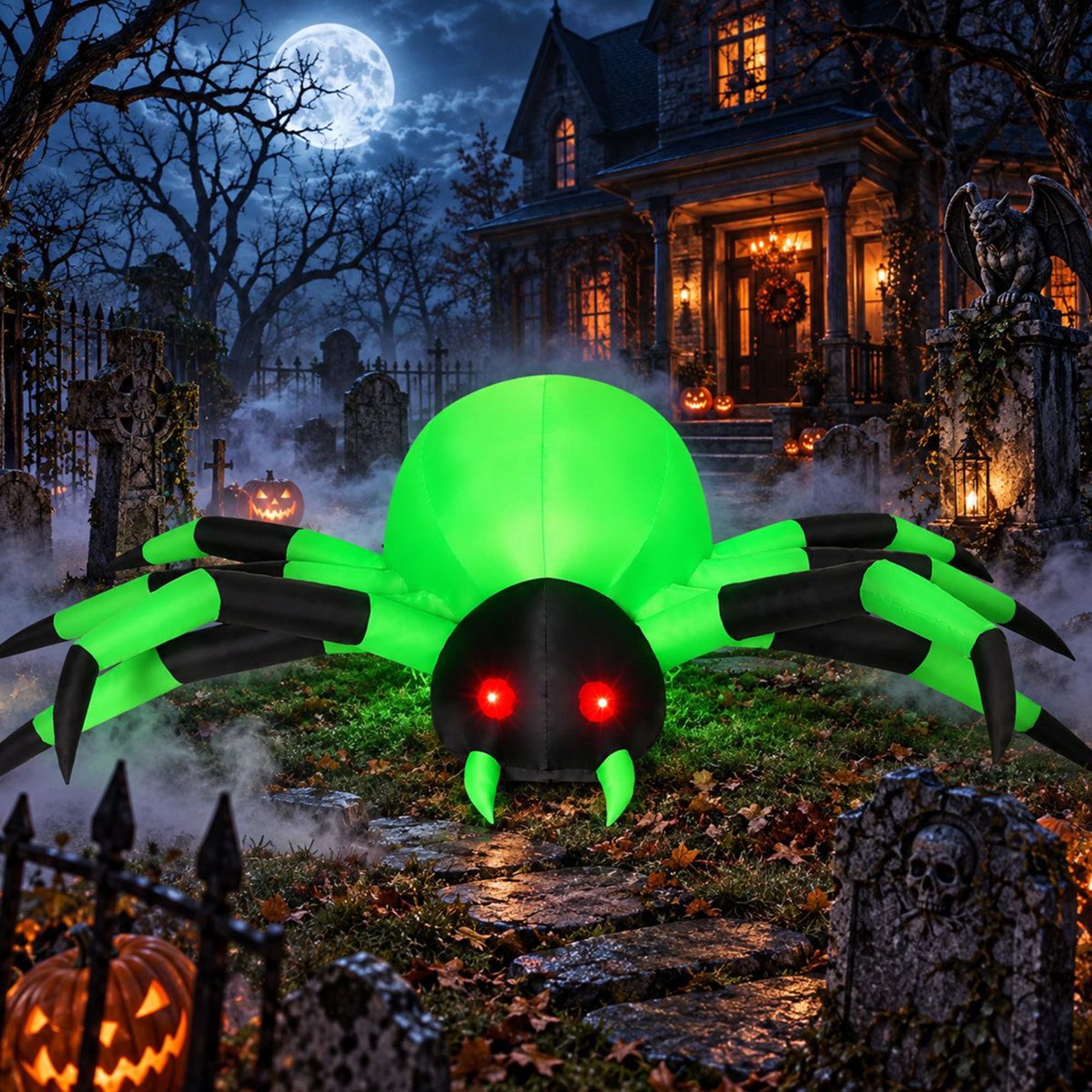 Halloween Inflatable Green Spider With Built In LED Lights 3