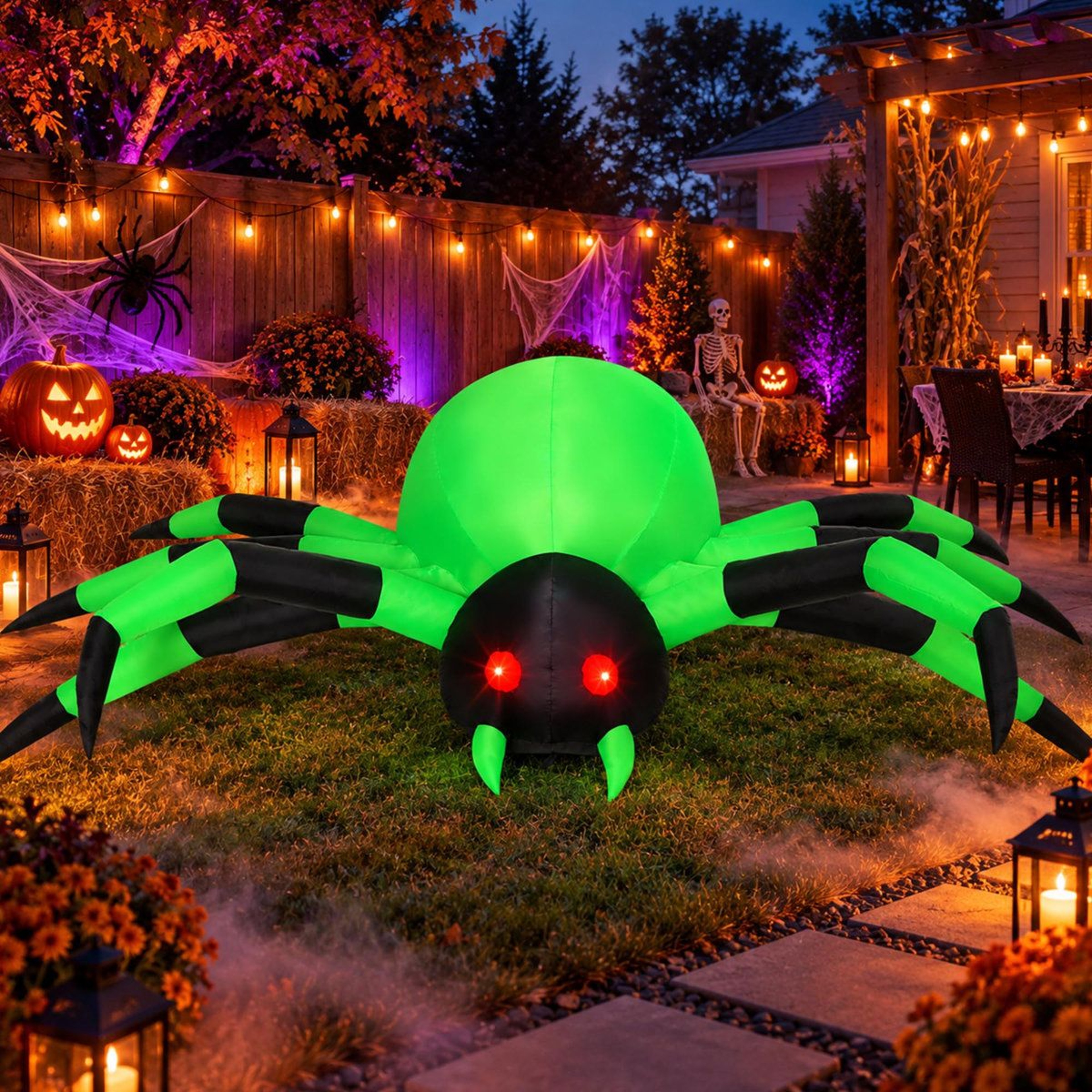 Halloween Inflatable Green Spider With Built In LED Lights 2