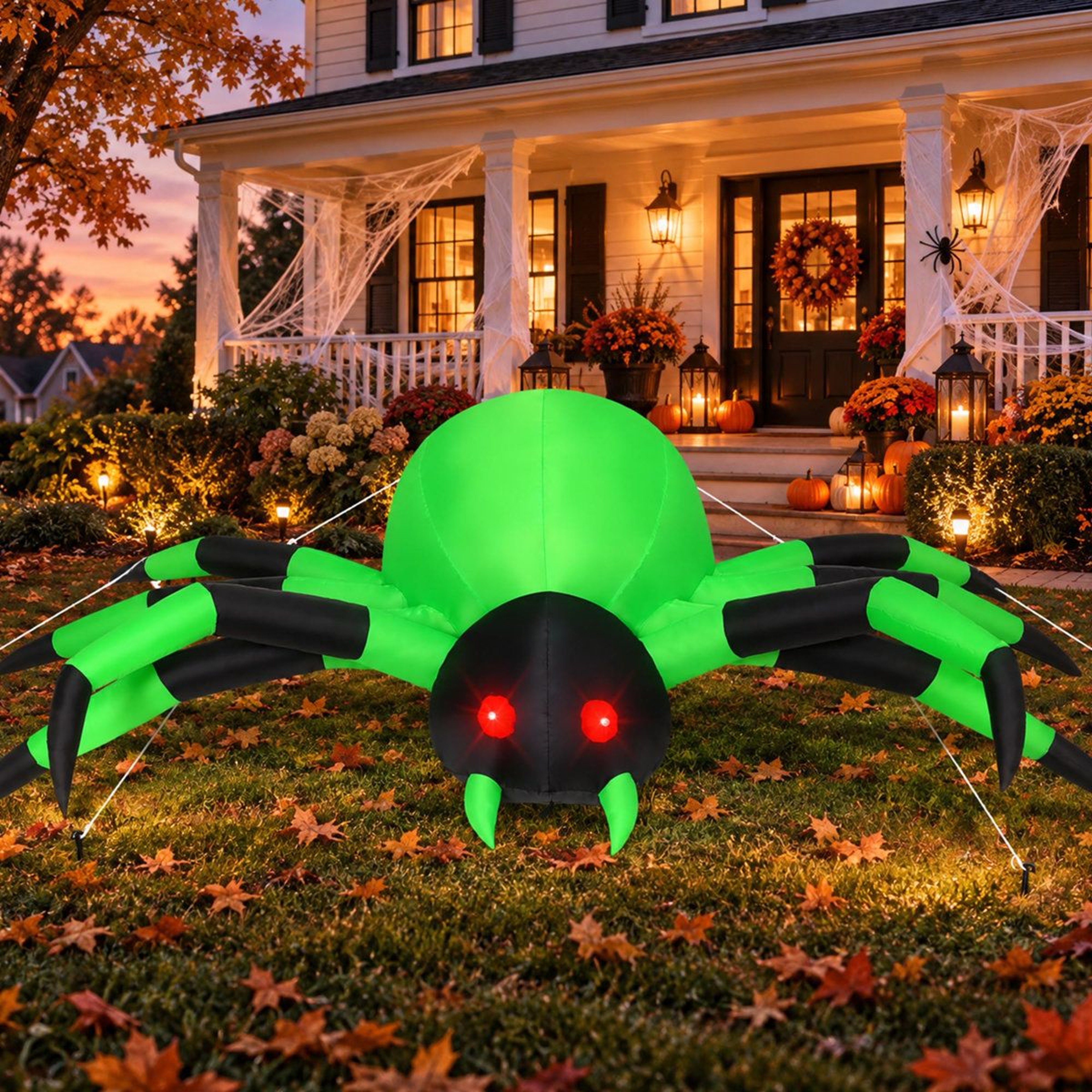 Halloween Inflatable Green Spider With Built In LED Lights 0