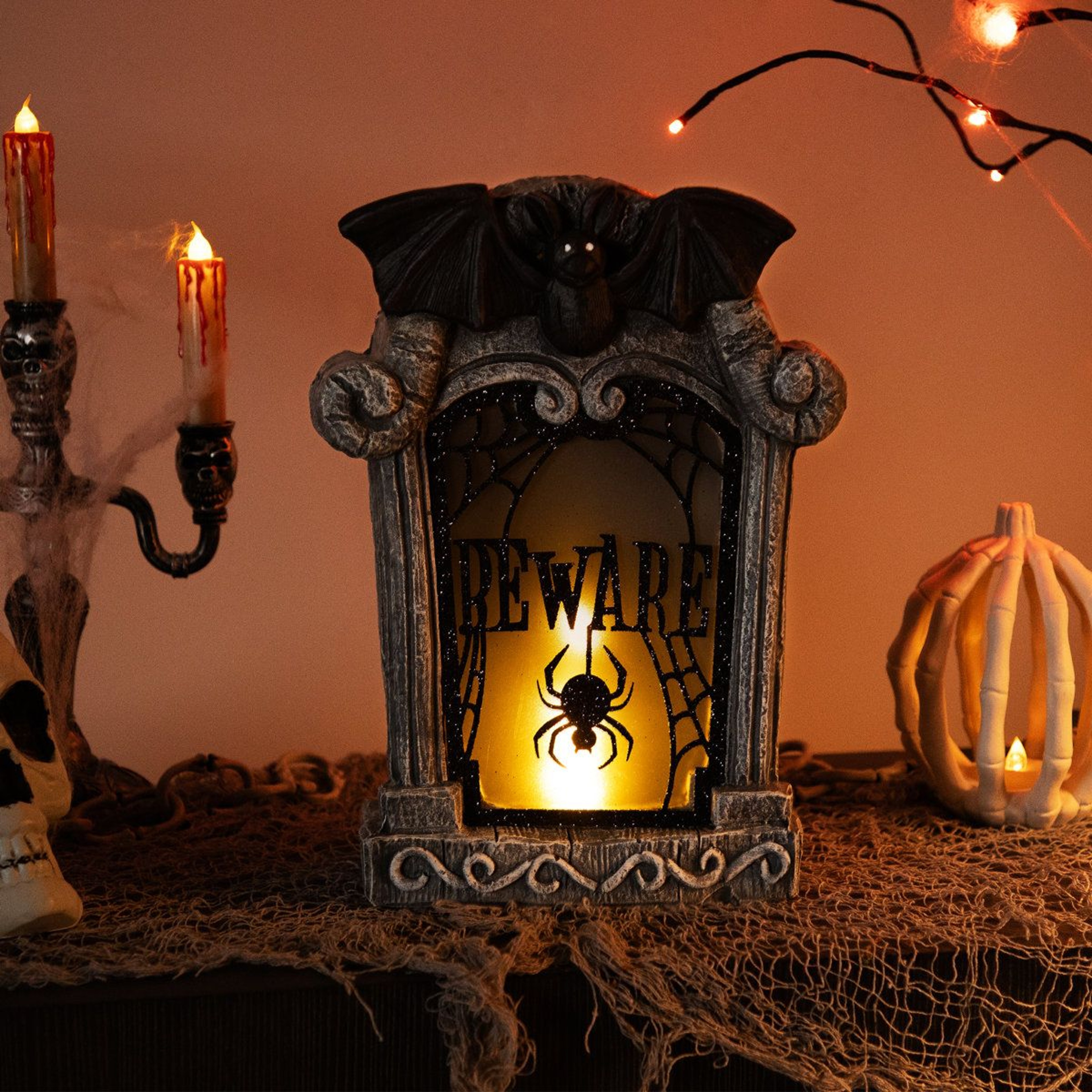 Lighted Halloween Gravestone Decoration With Flickering Orange LED 2