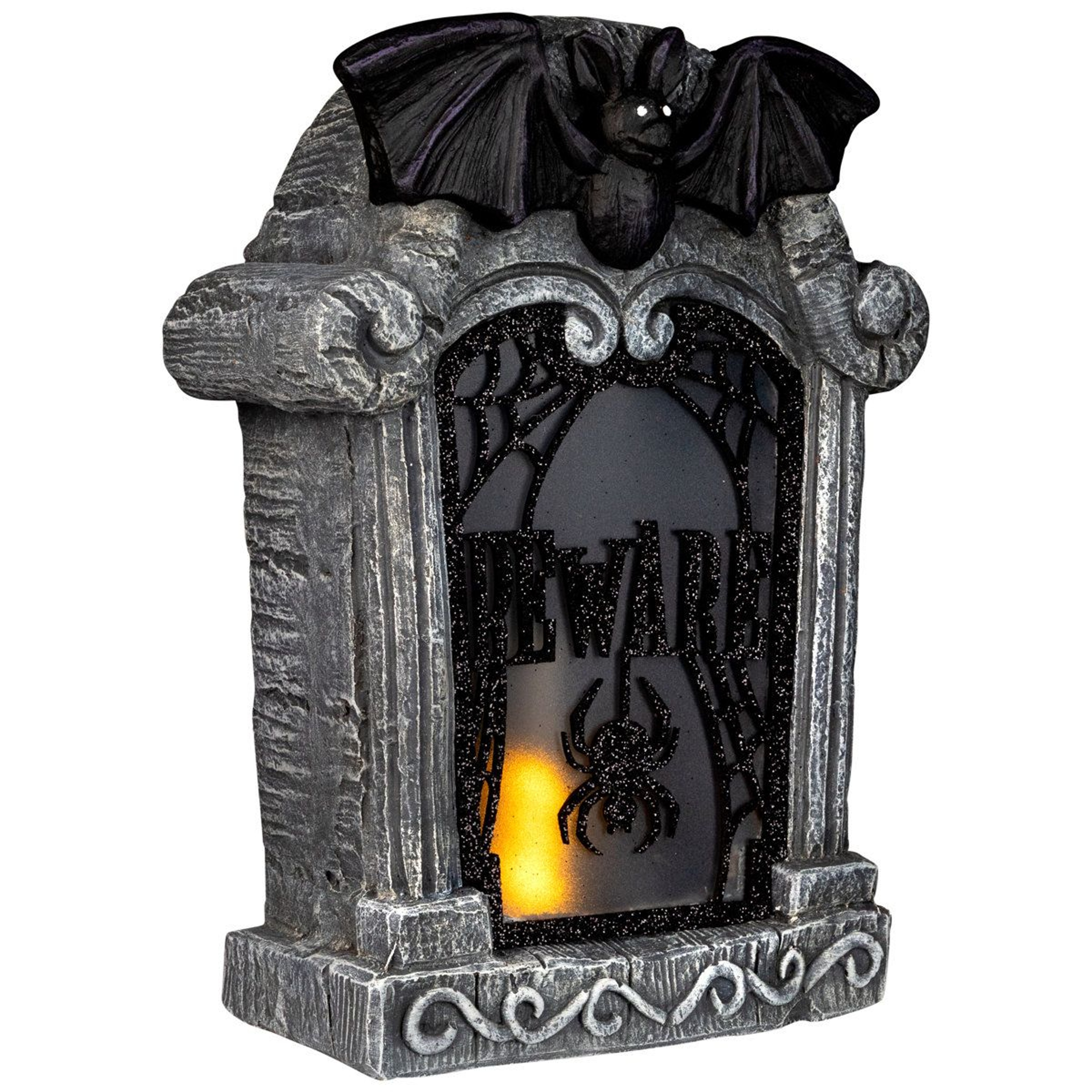 Lighted Halloween Gravestone Decoration With Flickering Orange LED 0