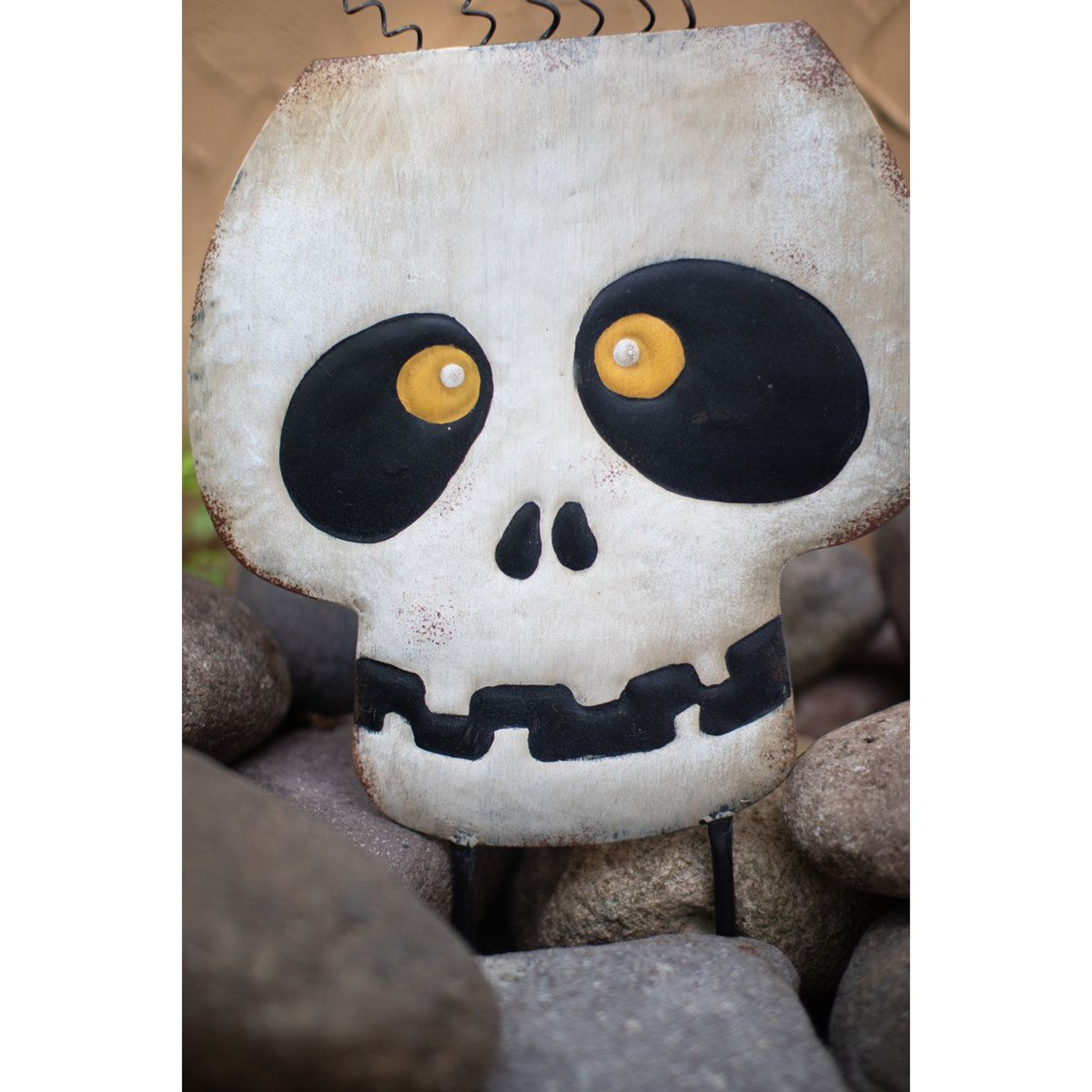 Halloween Skull With Bats Metal Garden Stake Glossy Yard Decoration 0
