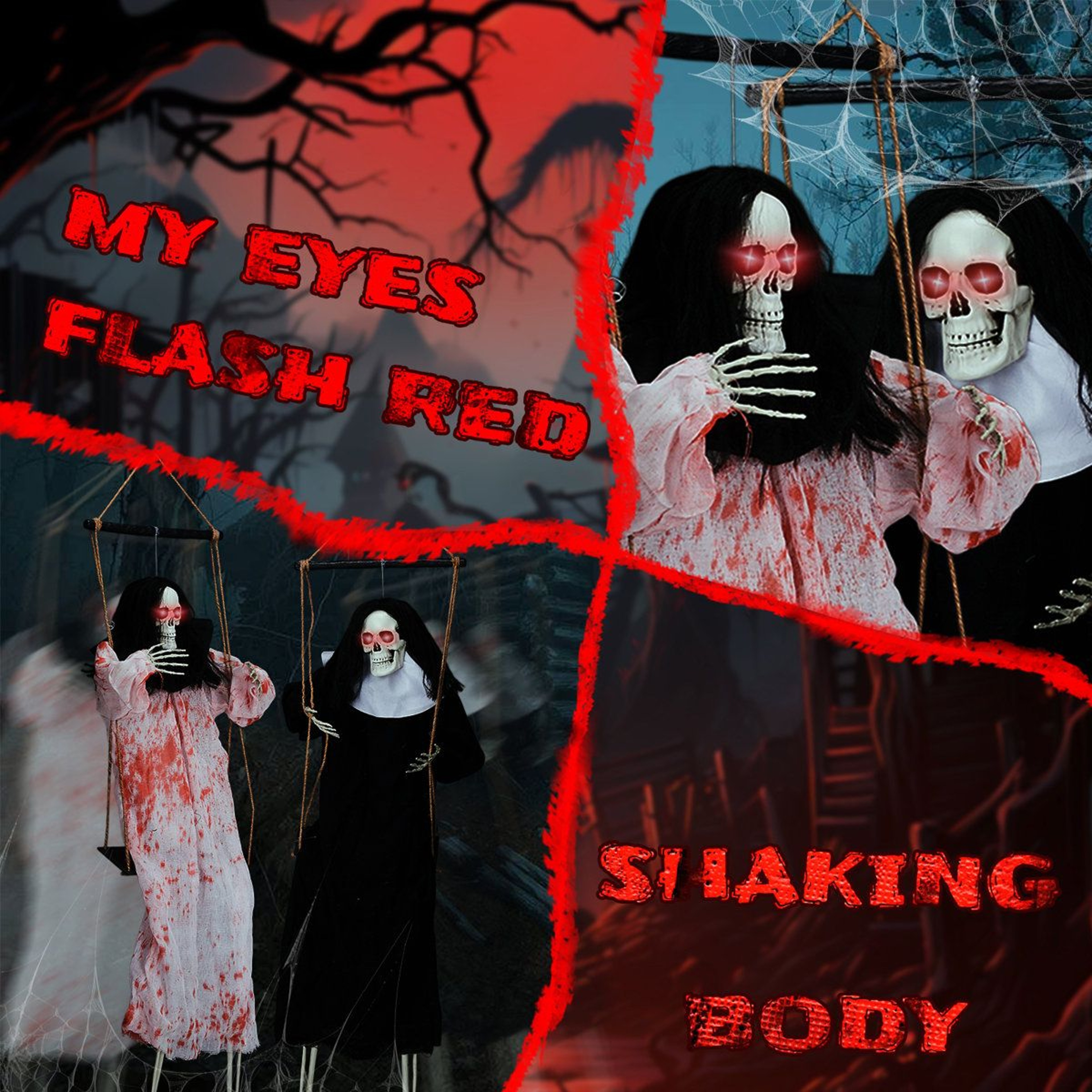Hanging Grim Reaper Halloween Decorations With Red LED Eyes And Scream Sound 5