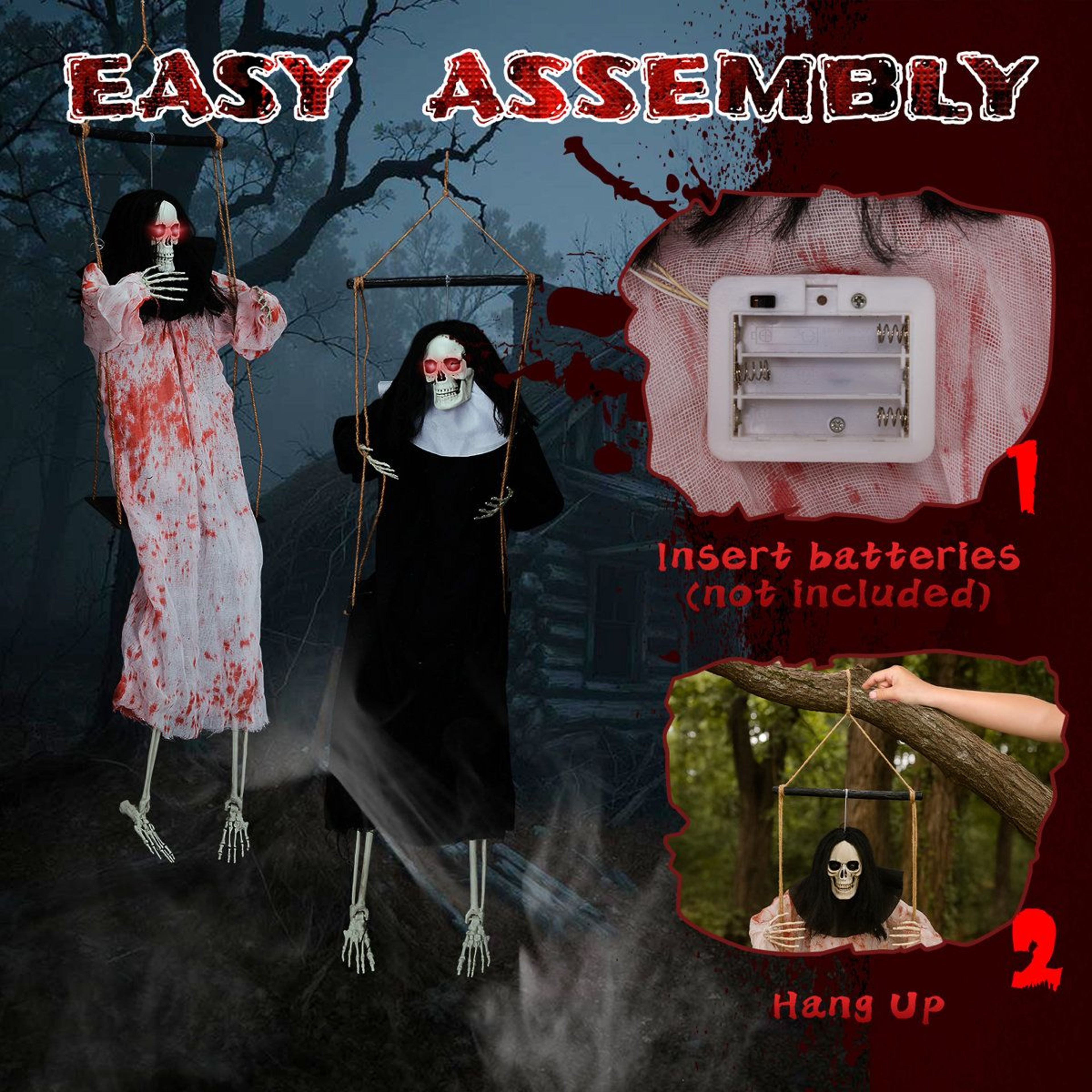 Hanging Grim Reaper Halloween Decorations With Red LED Eyes And Scream Sound 4