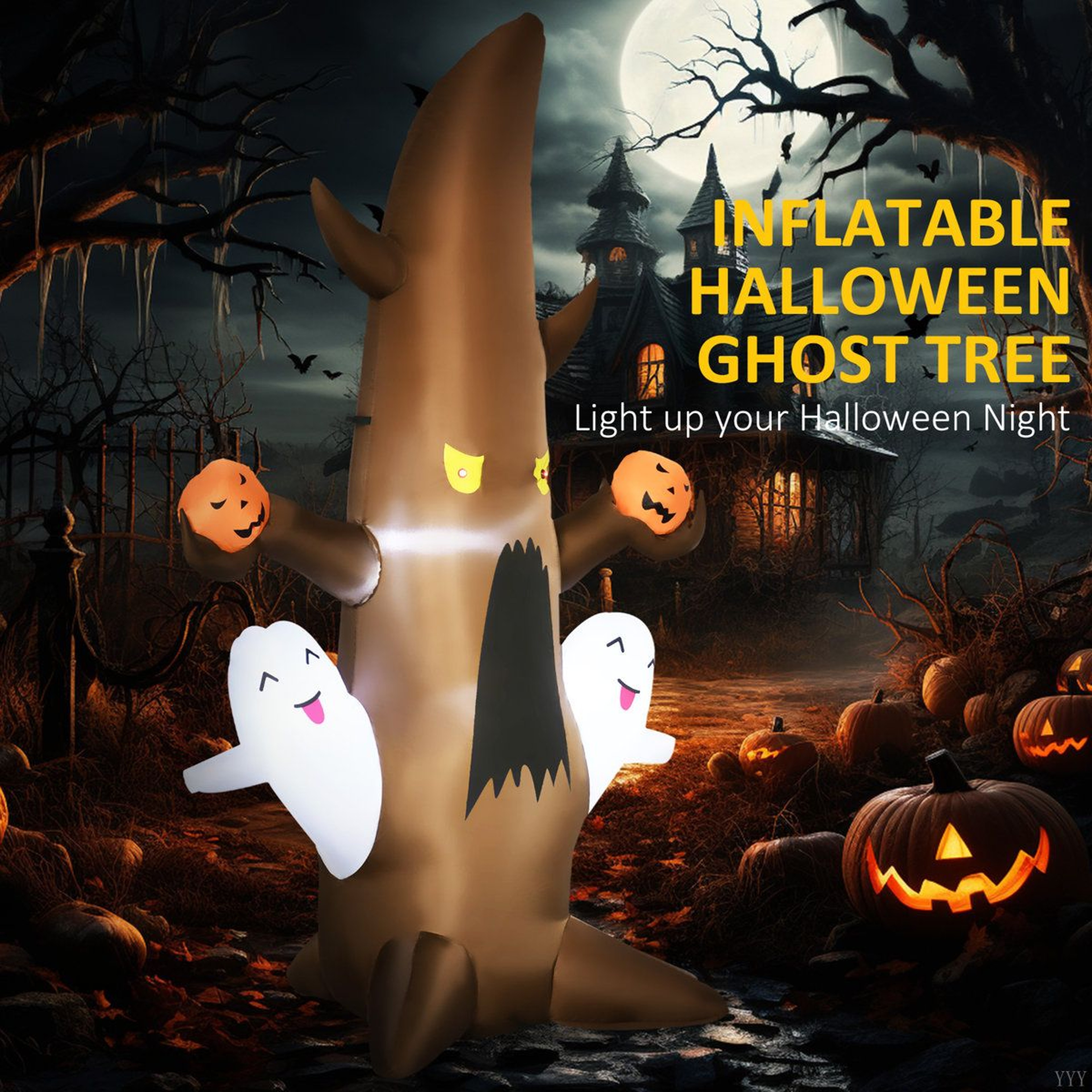 Halloween Inflatable Ghost Tree With Pumpkins For Outdoor Yard Decorations 4